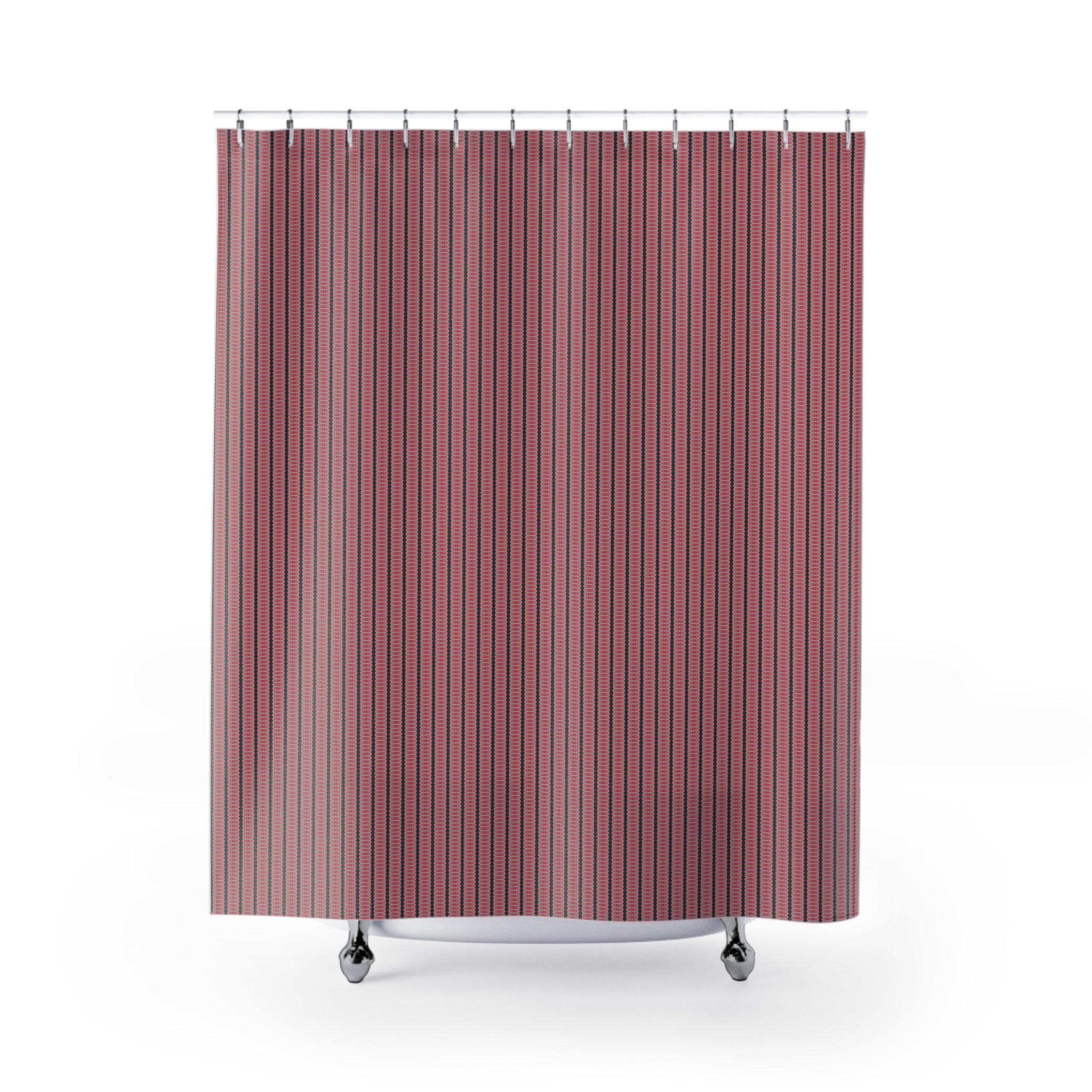 "Nike of Samothrace" Geometric Coral Stripe Shower Curtain — Modern Retro Pattern for Bath Decor