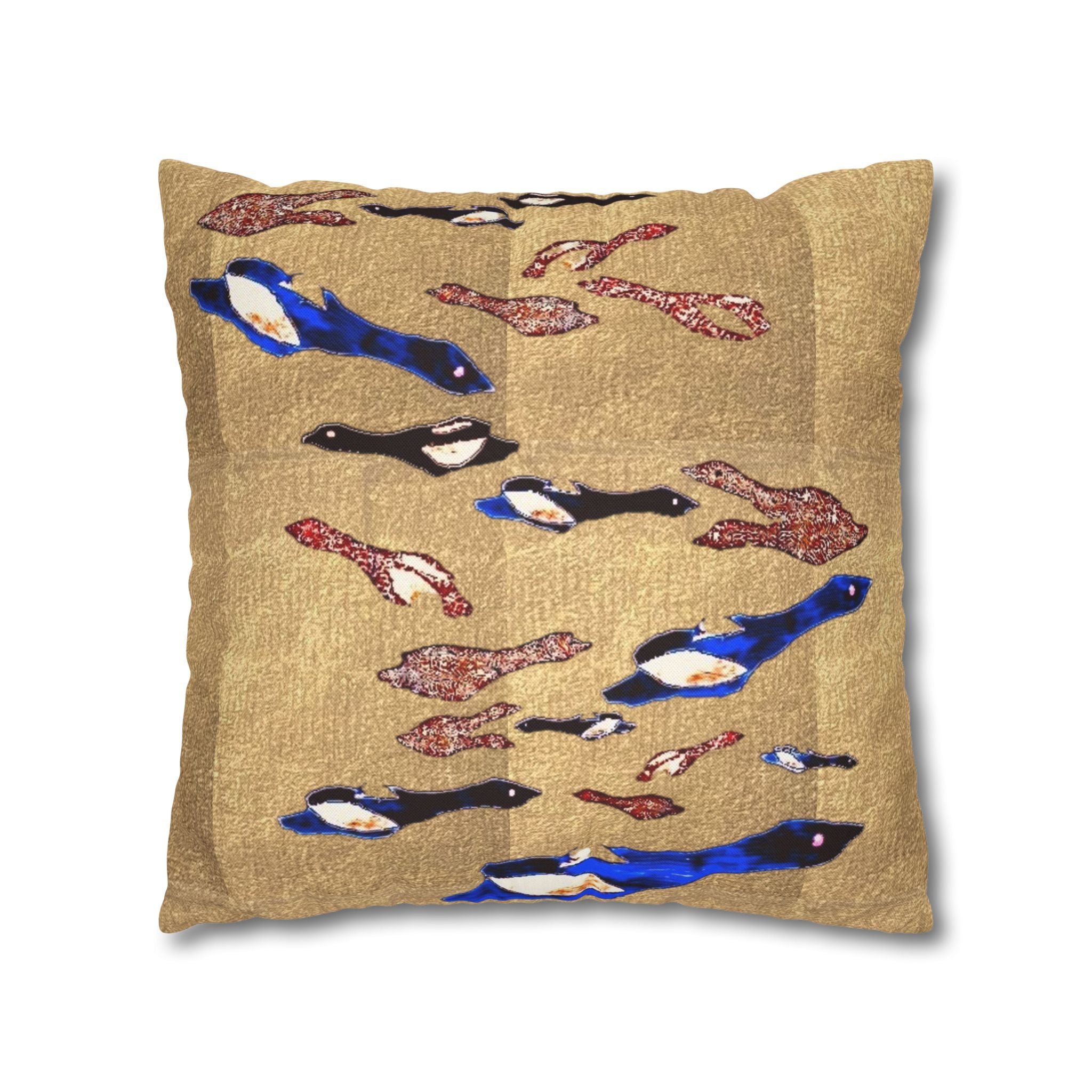"Fly Me to the Moon" Birdie Blue and Gold Pattern Decorative Pillowcase — Spun Polyester Square Cushion Cover