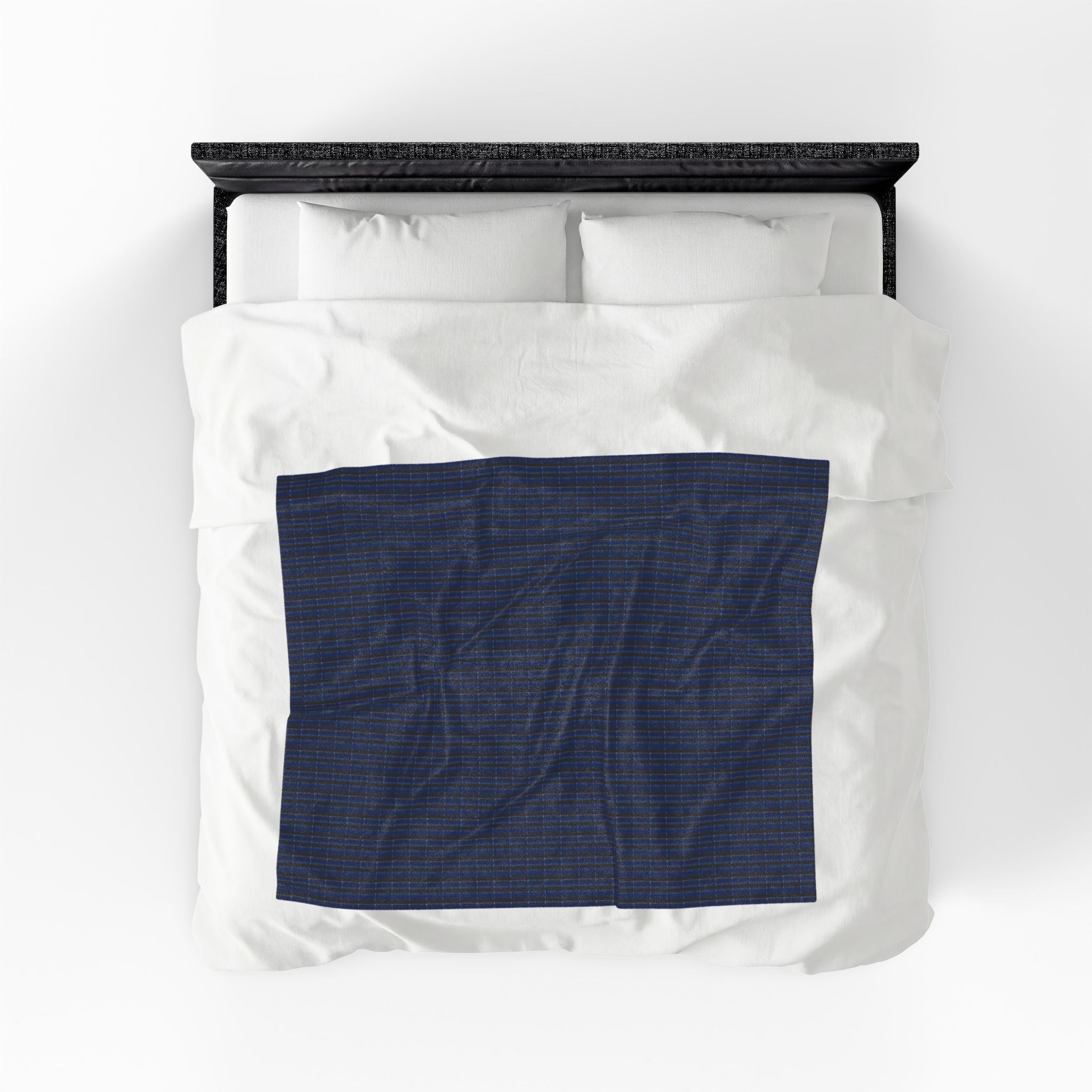"Mississippi Midnight" Plush Blanket — Navy Blue and Black Textile Pattern Windowpane Plaid Velveteen Throw