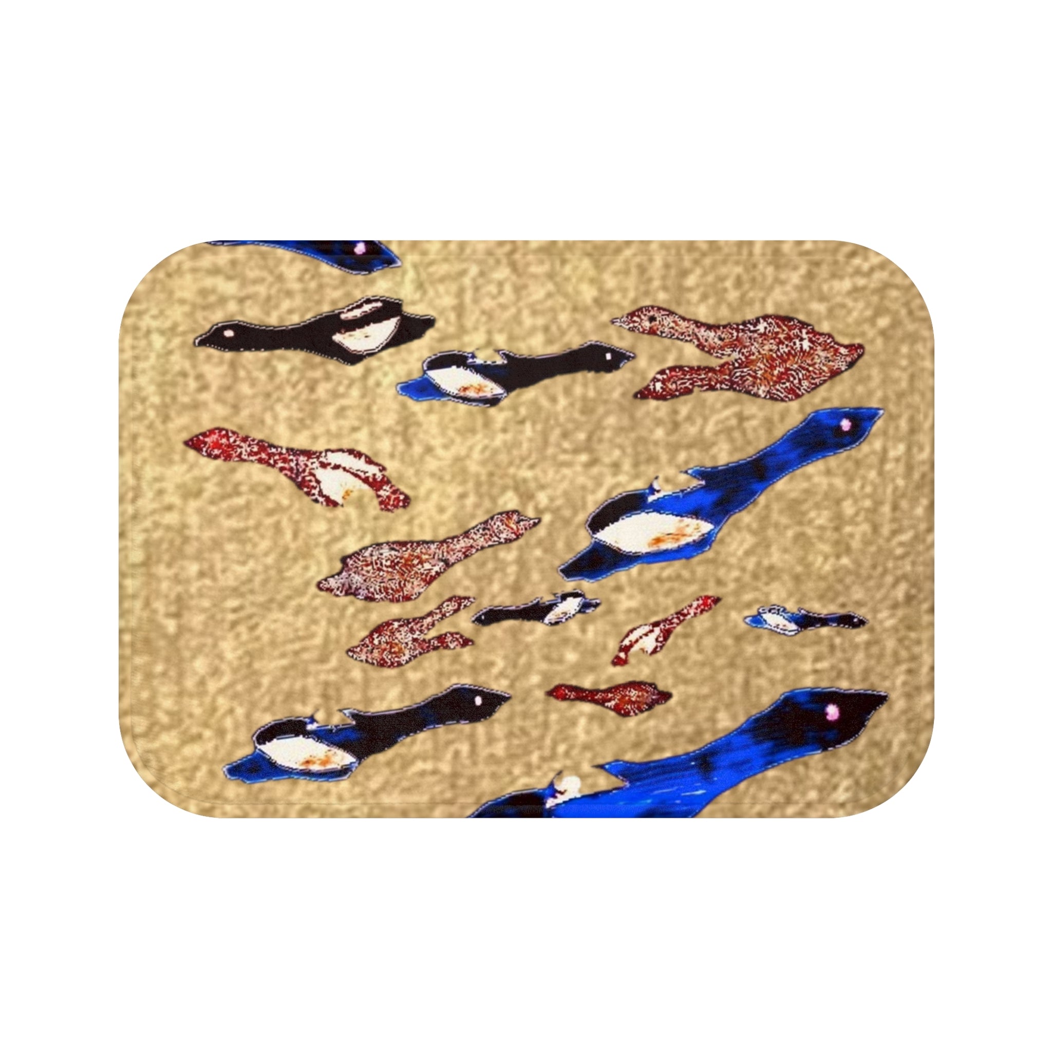 "Fly Me to the Moon" Gold Sky Blue Flock Bath Mat — Playful Coastal Bathroom Accent