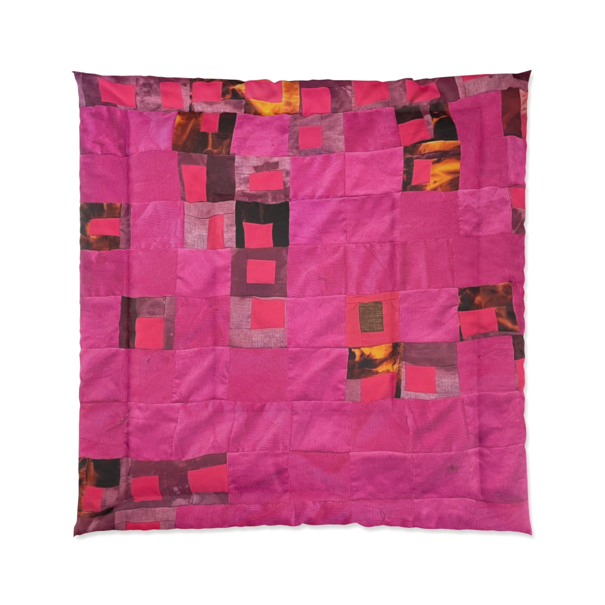 "Lela" Pink Geometric Comforter — Modern Patchwork Duvet Cover