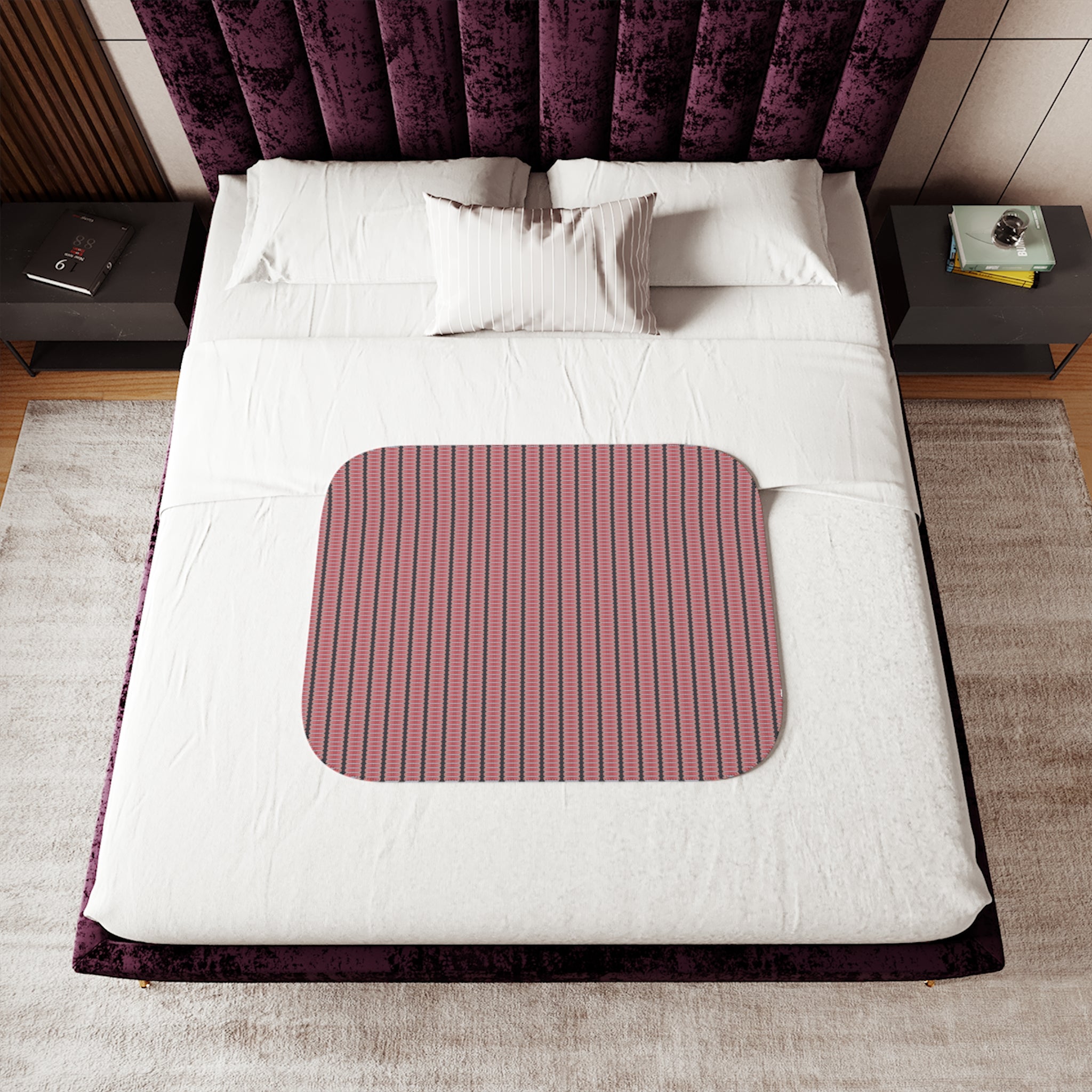 "The Nike of Samothrace" Cozy Striped Sherpa Blanket — Plush Reversible Throw for Home & Travel - Coral, Grey, Red