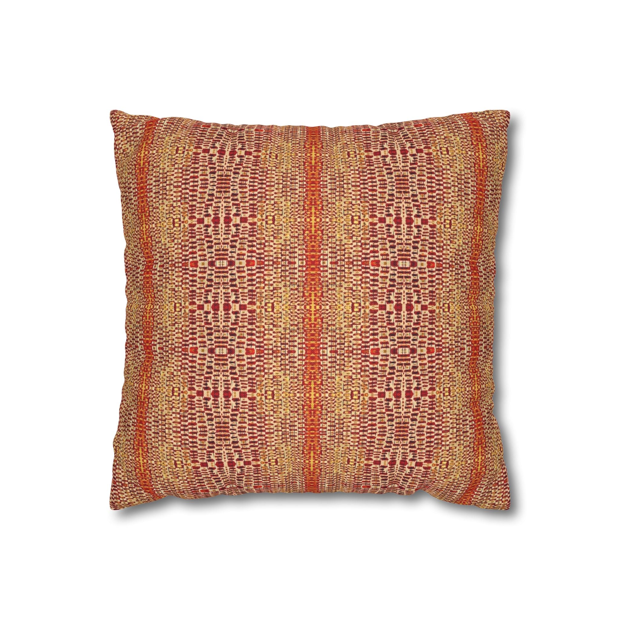 "Queen Mother" Boho Rust Orange Woven Pattern Pillowcase — Decorative Square Throw Pillow Cover