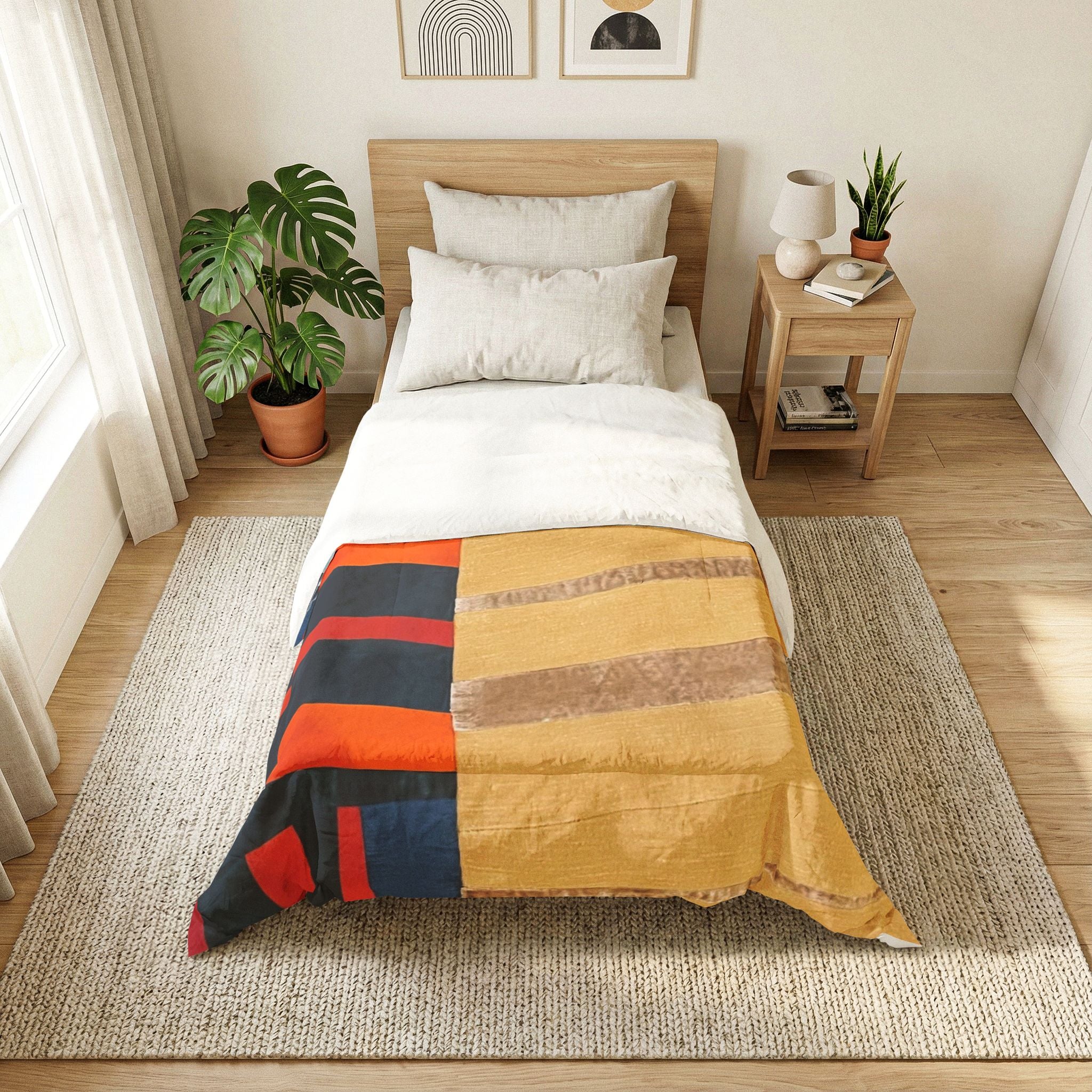 "Hannah and Samuel" Abstract Colorblock Cotton Comforter – Warm Geometric Bedspread