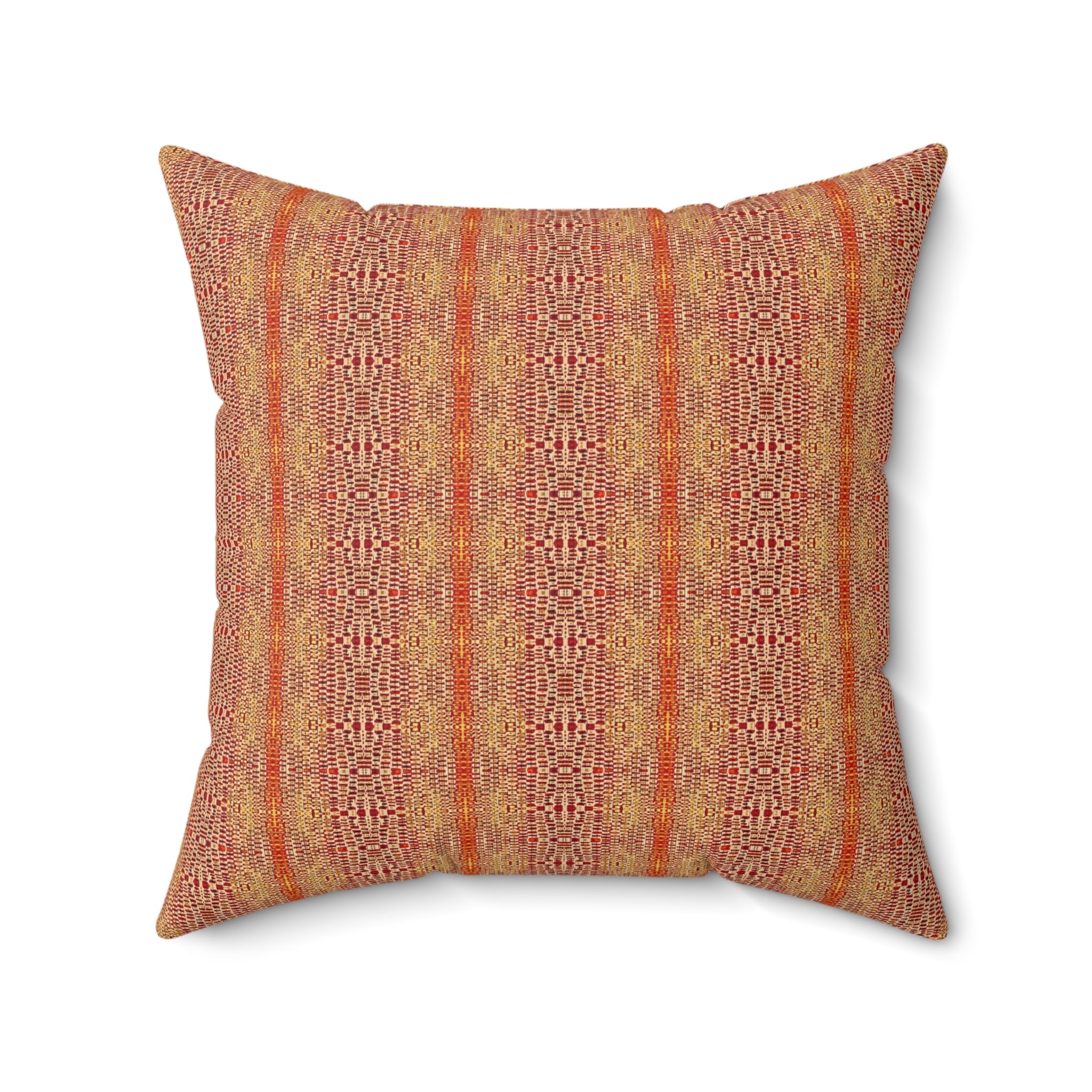 "Queen Mother" Boho Rust Orange and Gold Striped Decorative Pillow — Warm Tribal Pattern Square Cushion