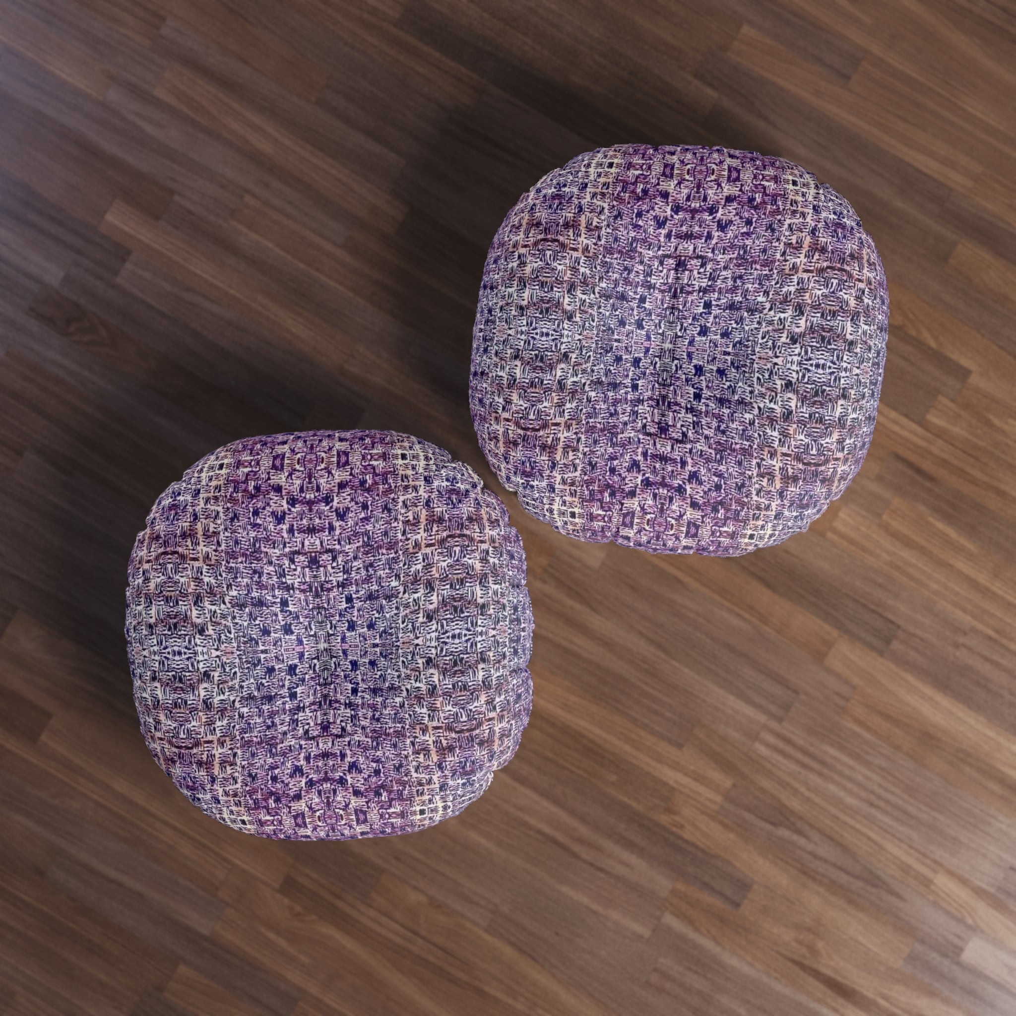 "Pauline, My Love" Round Tufted Floor Pillow — Purple Woven Boho Accent Cushion