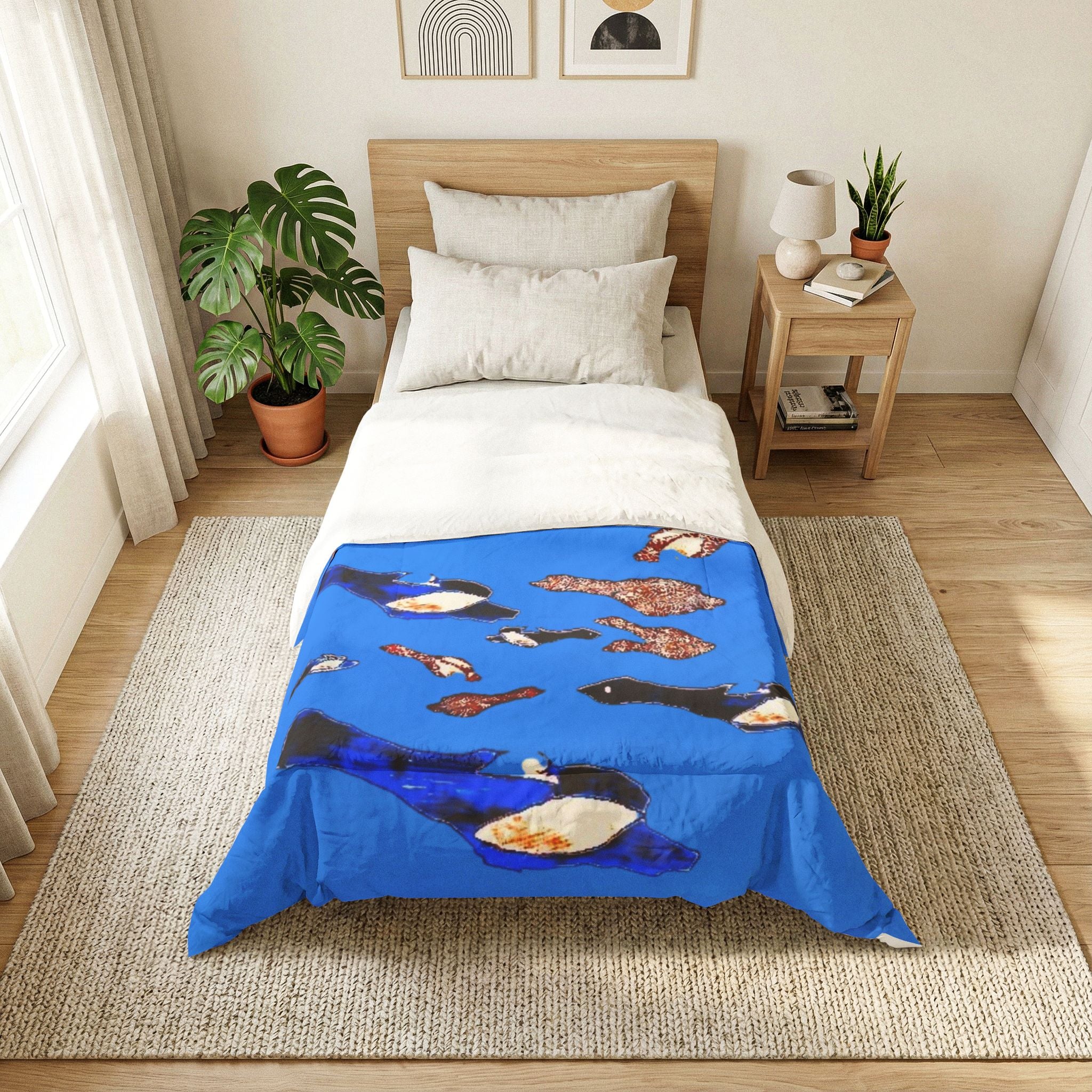 "Fly Me to The Moon" Blue Skies Cerulean Serene Tapestry Cotton Comforter