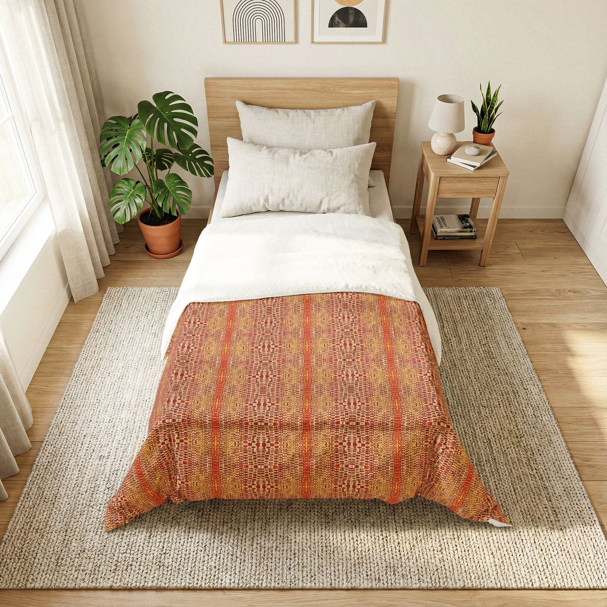 "Queen Mother" Gold Bronze Regal Boho Striped Cotton Comforter — Warm Earthtone Tribal Pattern