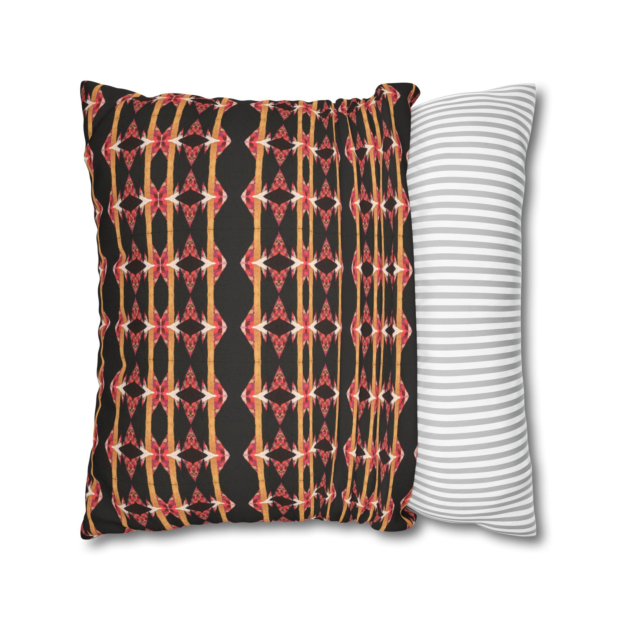 "Native America Now" Geometric Tribal Pattern Pillowcase — Black & Warm Red Decorative Throw Pillow