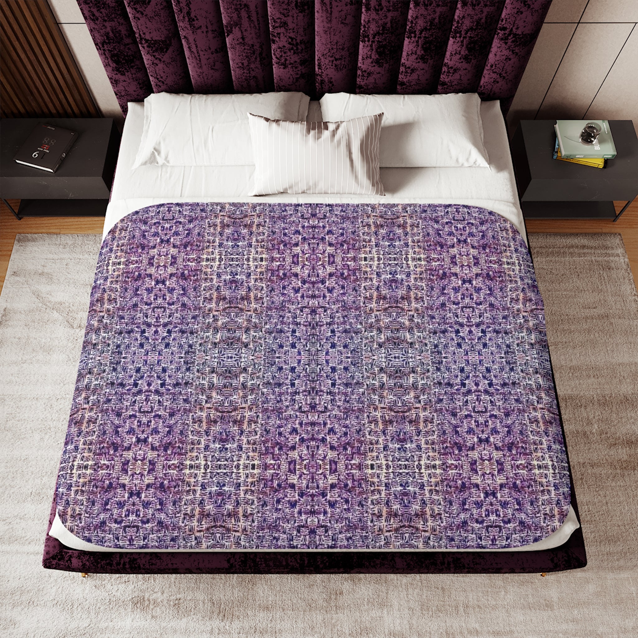 "Pauline, My Love" Purple Plaid Sherpa Blanket – Cozy Reversible Throw for Home, Couch & Gifts