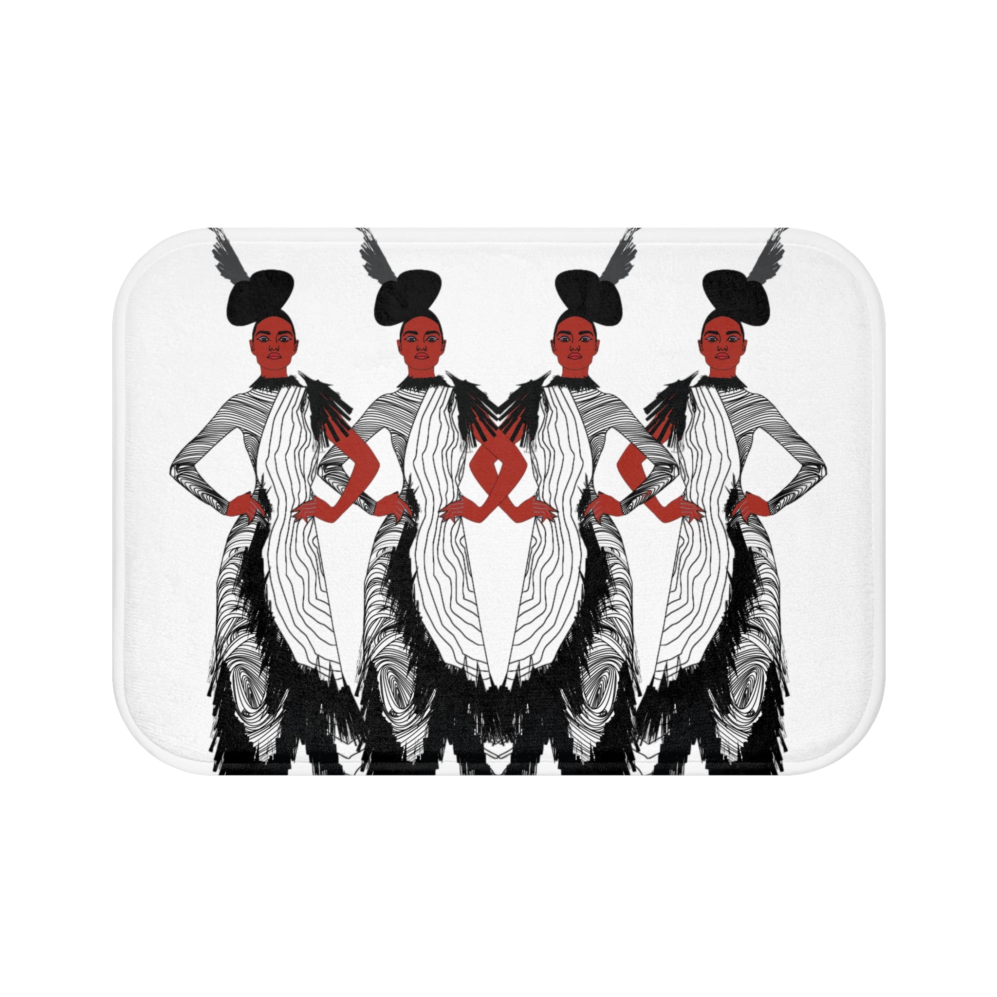 "Fierce Honey" Art Deco Fashion Bath Mat — Triple Silhouette Black & White Statement