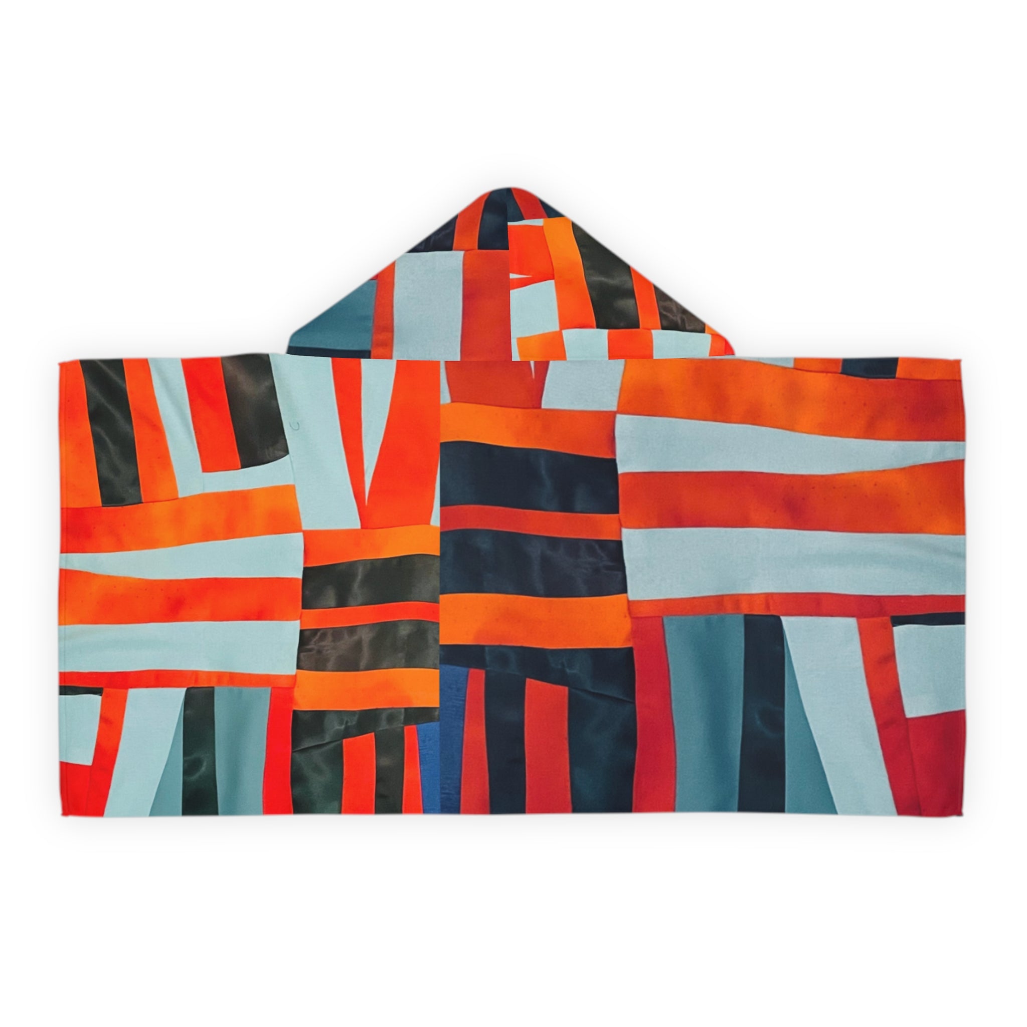 "Samuel" Abstract Stripe Youth Hooded Towel – Bright Sunset Geometric Beach Wrap