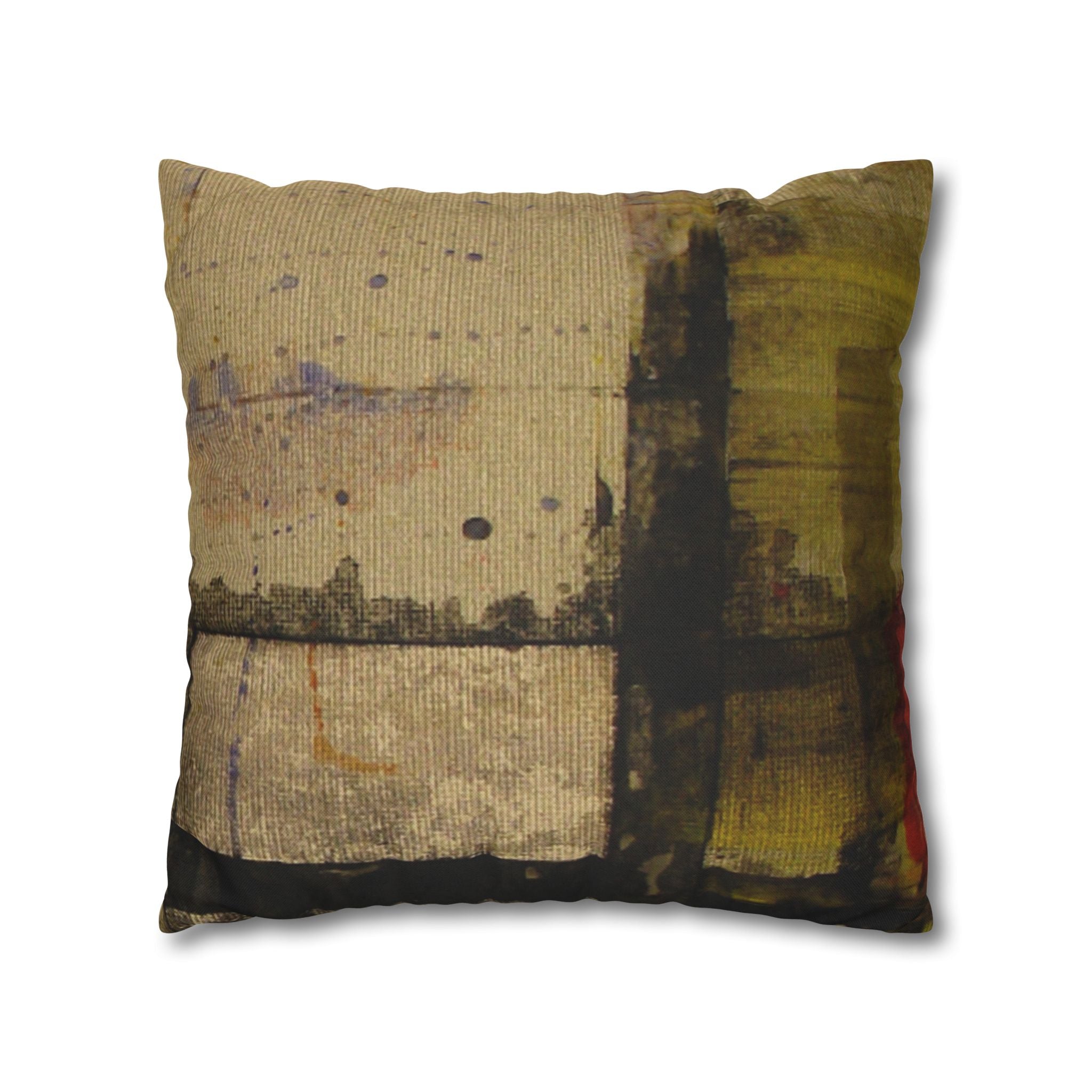"Dance in the Rain" Abstract Yellow and Rust Painted Textile, Decorative Pillowcase — Modern Rustic Accent Cushion Cover