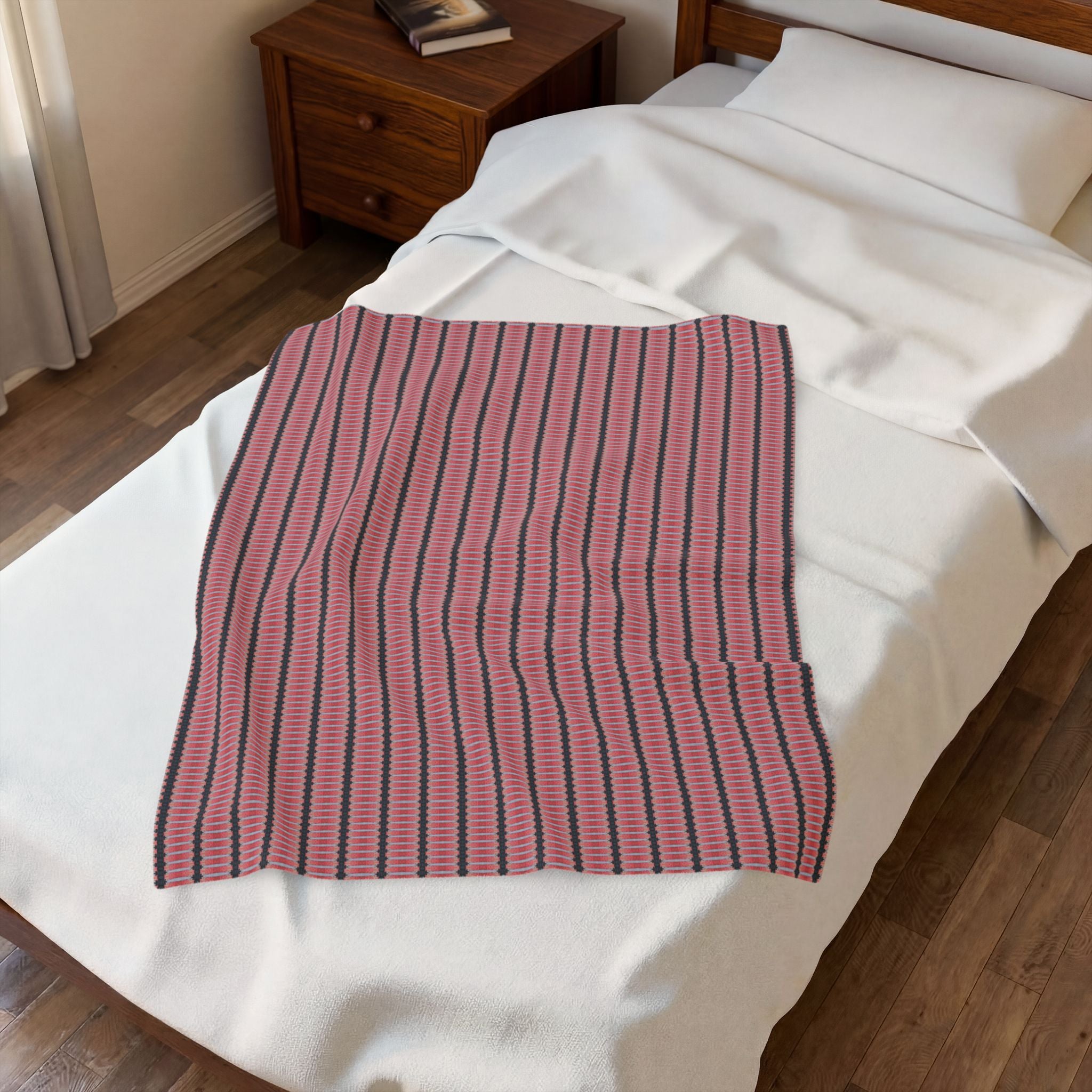 "The Nike of Samothrace" Striped Pink Velveteen Plush Blanket – Cozy Modern Throw
