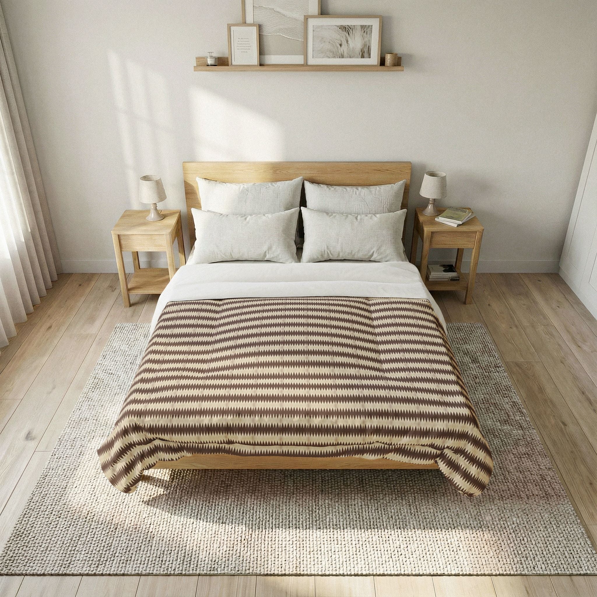 "Mississippi Morning" Striped Cotton Comforter — Neutral Brown Ribbed Bedding