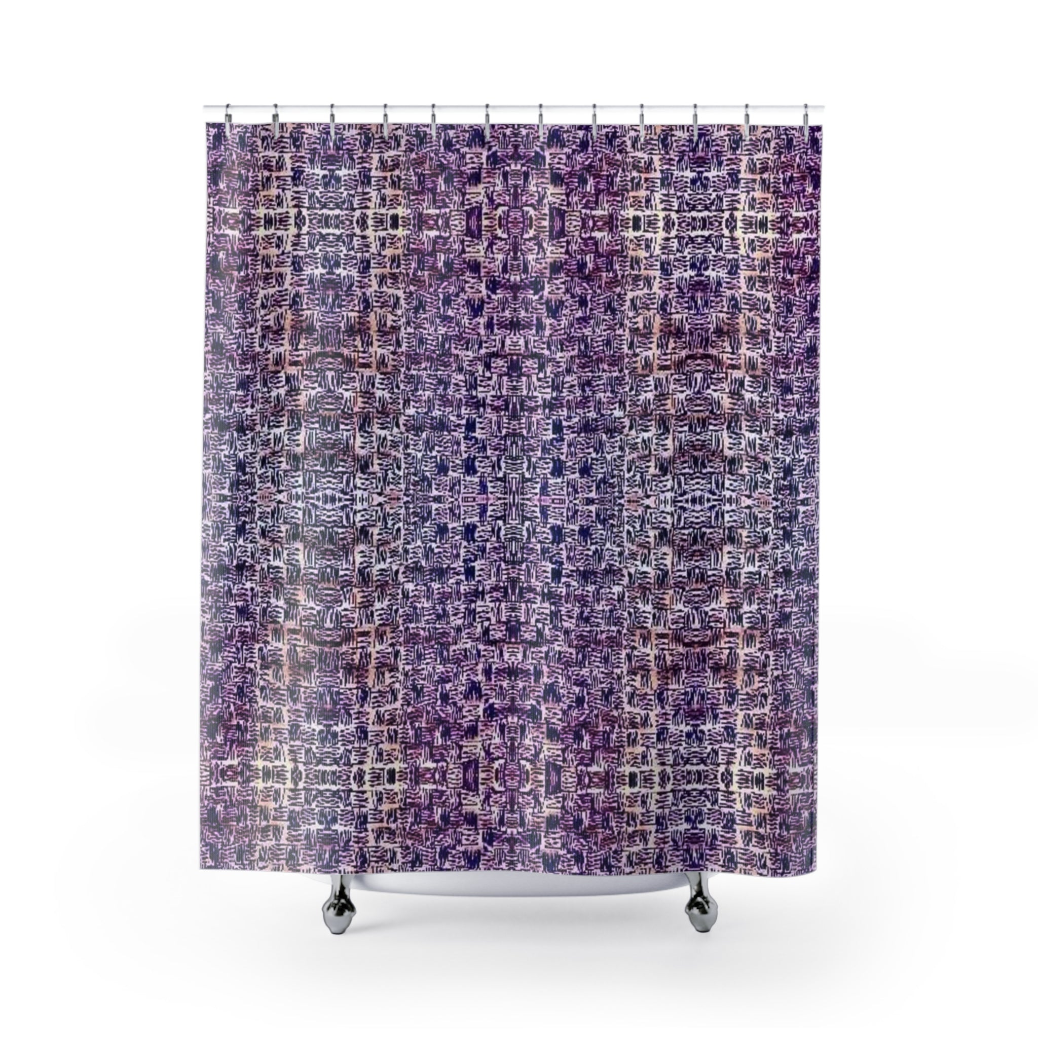 “Pauline, My Love” Violet Mosaic Pattern Shower Curtain — Boho Geometric Bathroom Decor