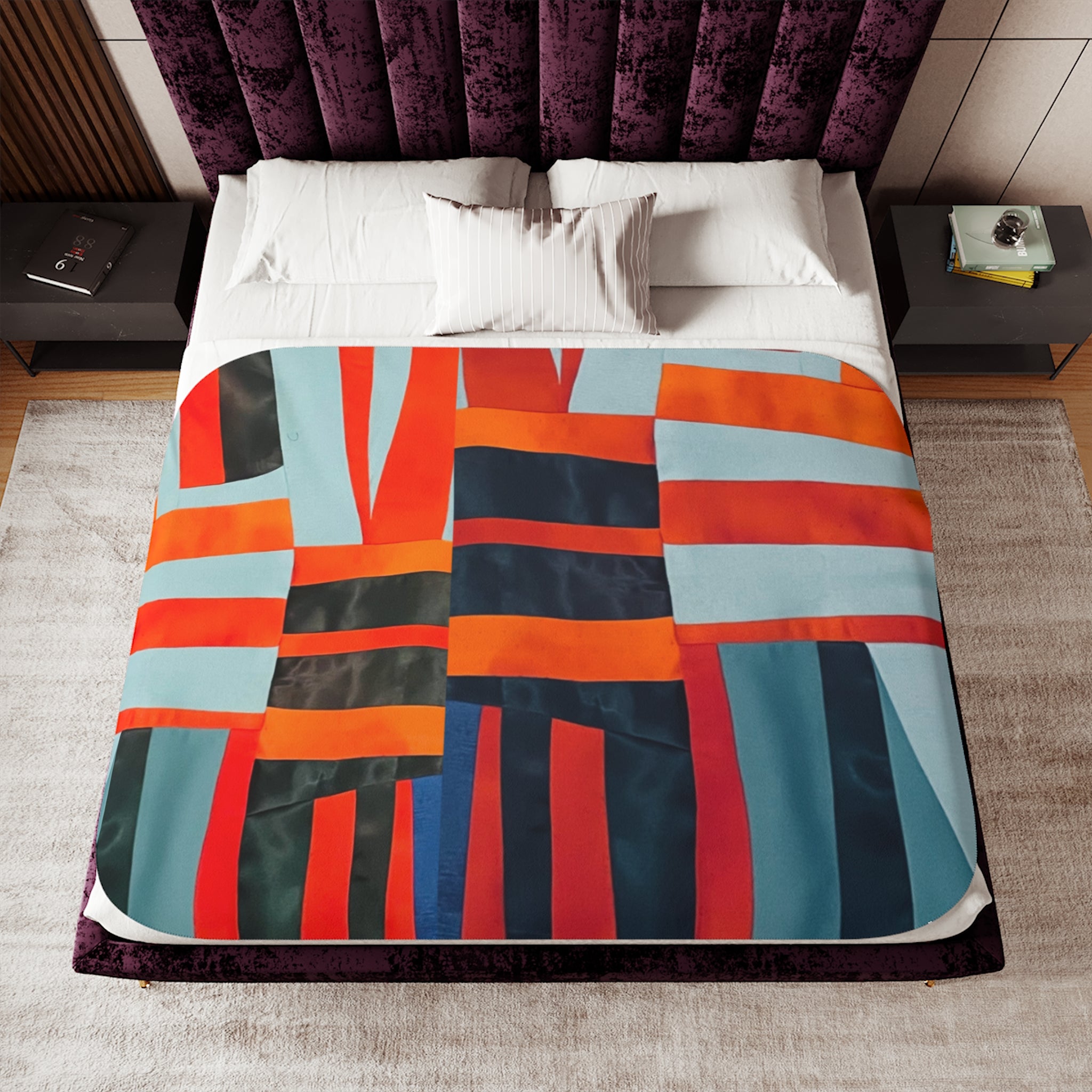 "Samuel" Abstract Stripes Sherpa Blanket – Cozy Colorblock Throw