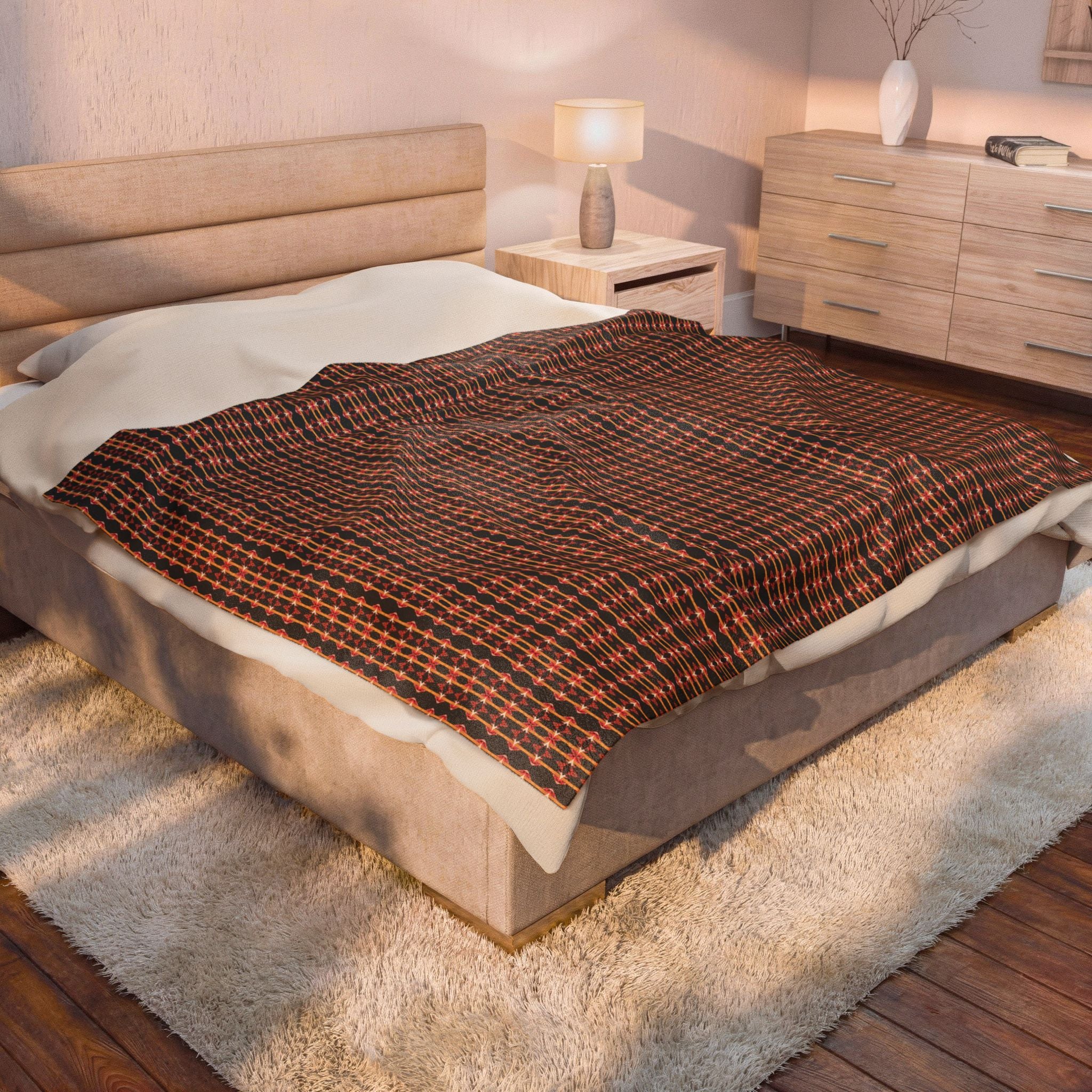 "Native America Now" Plaid Cozy Throw Blanket — Rustic Red & Brown Velveteen Plush
