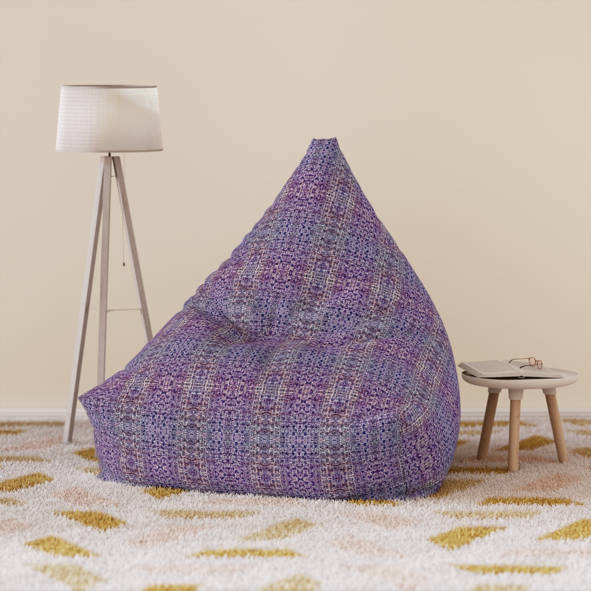 "Pauline, My Love" Boho Purple Woven Texture Bean Bag Cover – Cozy Accent Slipcover for Living Room & Kids’ Rooms