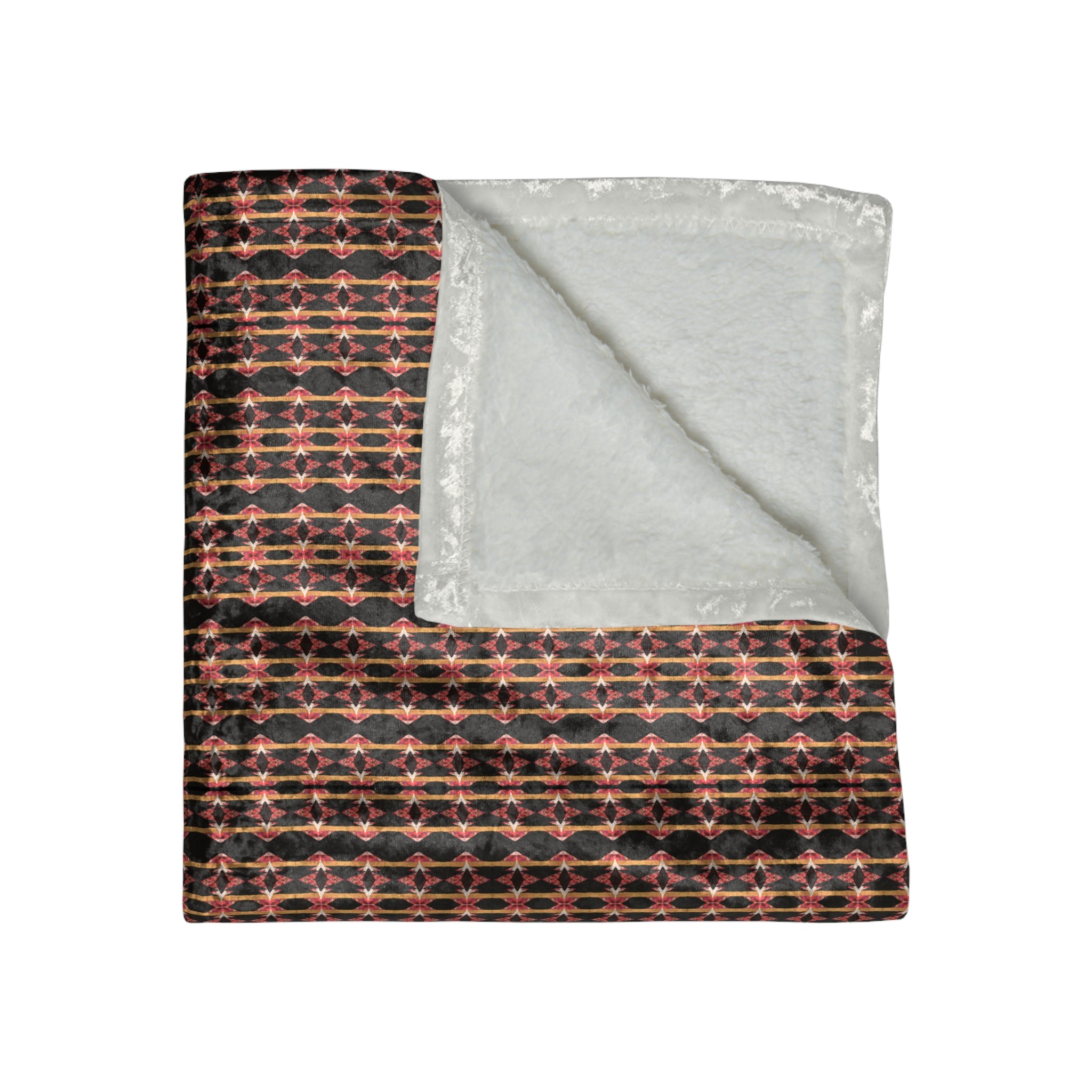 "Native America Now" Crushed Velvet Throw Blanket — Vintage Houndstooth Copper Plaid Cozy Throw