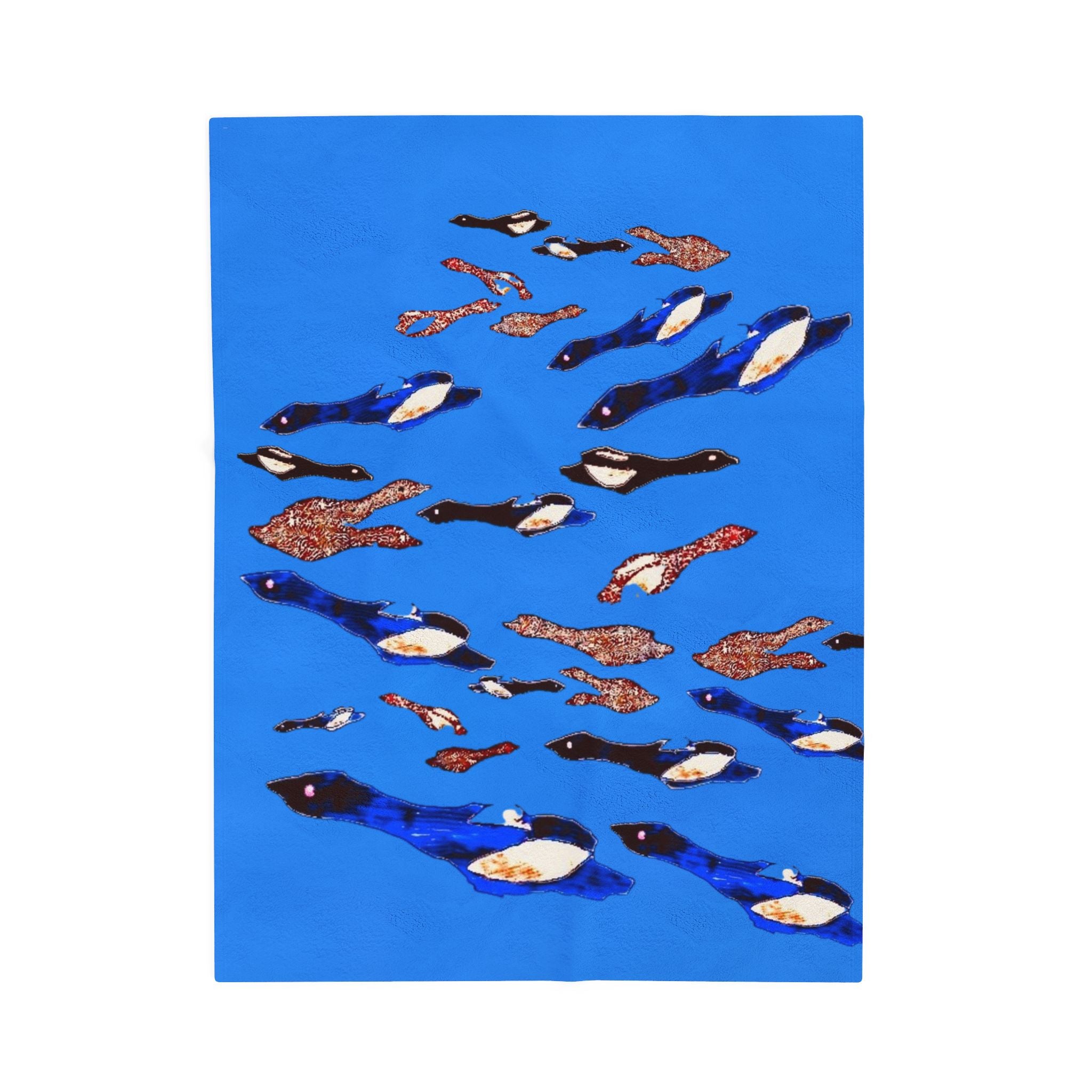 "Fly Me to the Moon" Cerulean Birdies - Flock Plush Blanket — Velveteen Throw