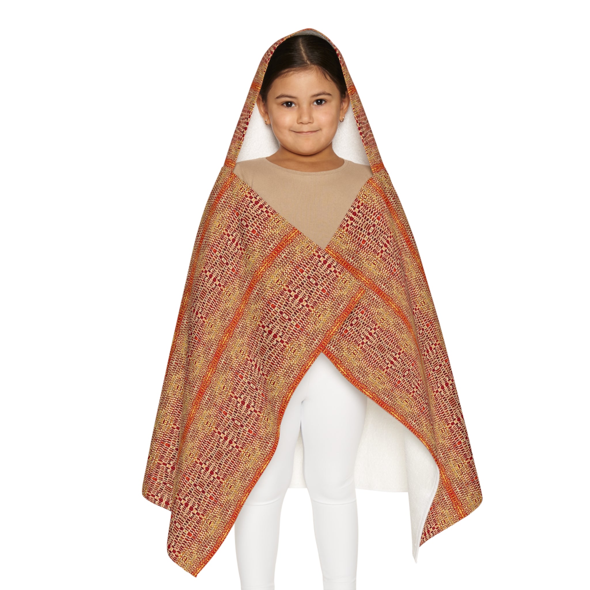"Queen Mother" Youth Hooded Towel — Boho Orange Aztec Stripe Kids Beach & Bath Wrap