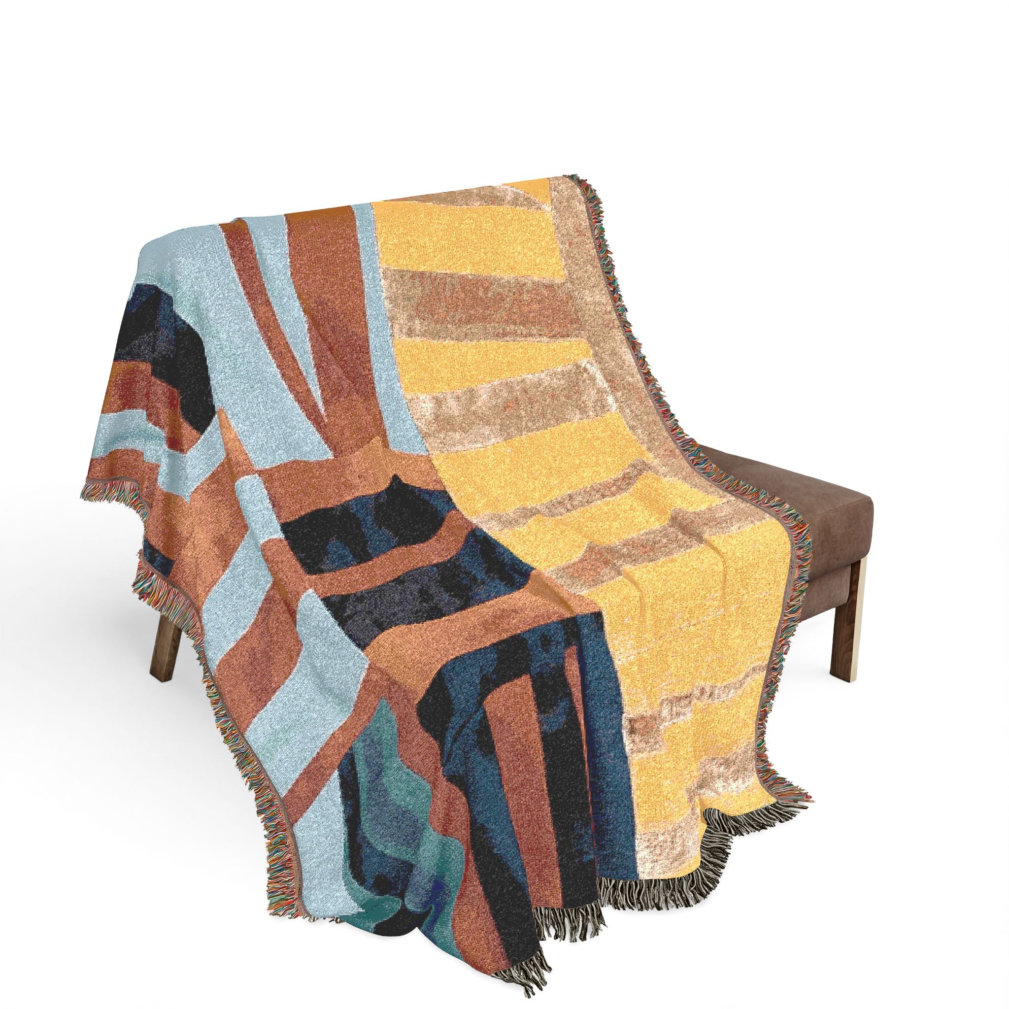 "Hannah and Samuel" Yellow, Blue, Orange, Red Orange, Velvet Quilt Block Abstract Geometric Woven Blanket — Modern Patchwork Throw