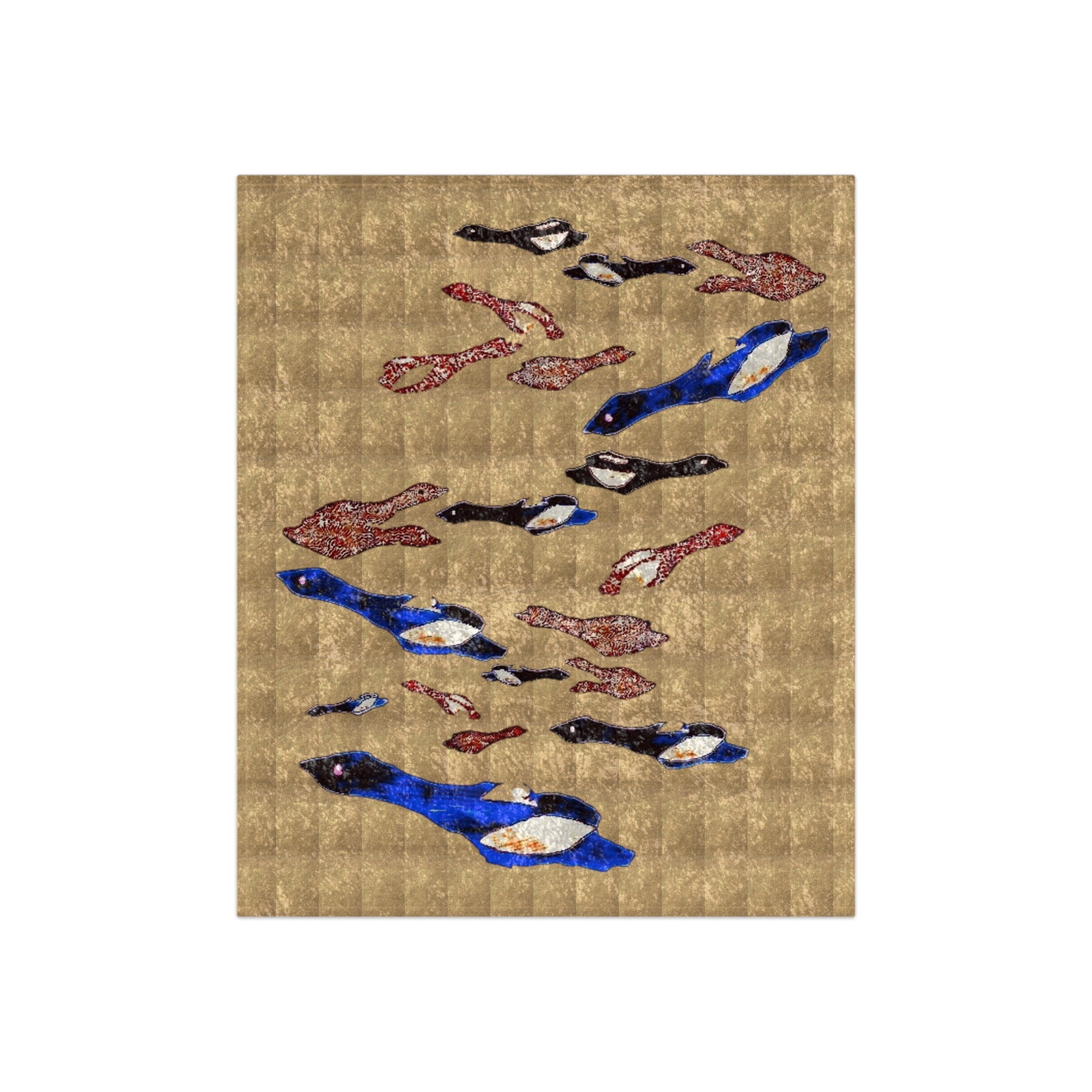 "Fly Me to the Moon"Gold, Brown, and Royal Blue Birds Flying in the Sky Crushed Velvet Blanket