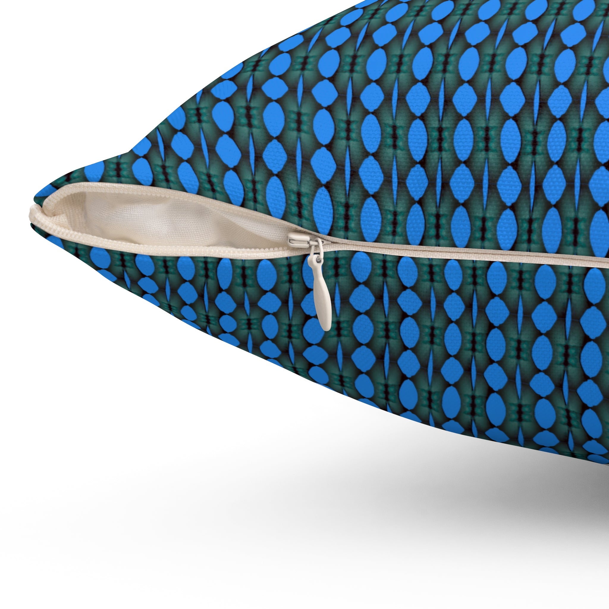 "Where Are We Going?" Blue Geometric Dot Pattern Pillow - Modern Decorative Square Throw Cushion