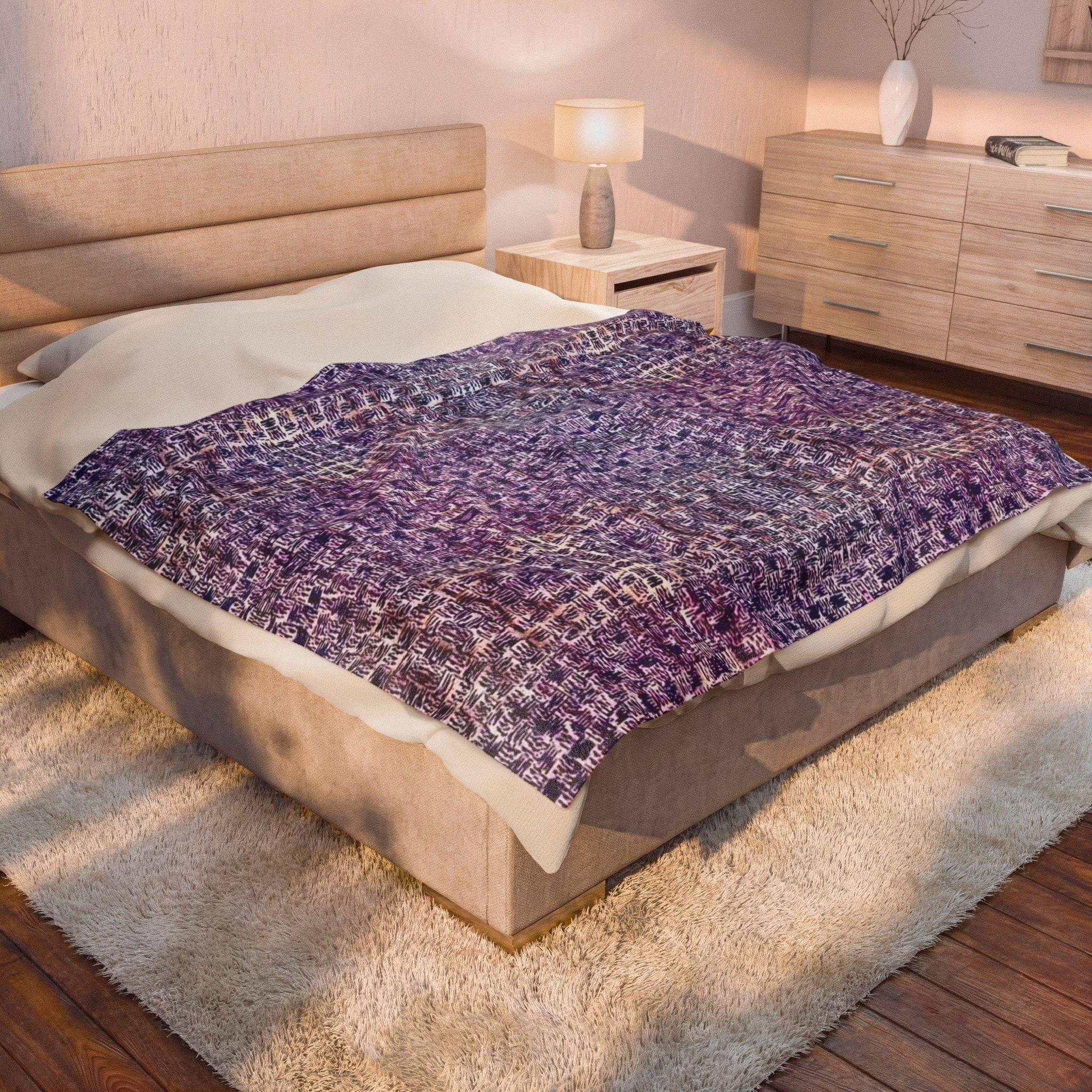 "Pauline, My Love" Velveteen Plush Blanket — Purple Woven Mosaic Throw