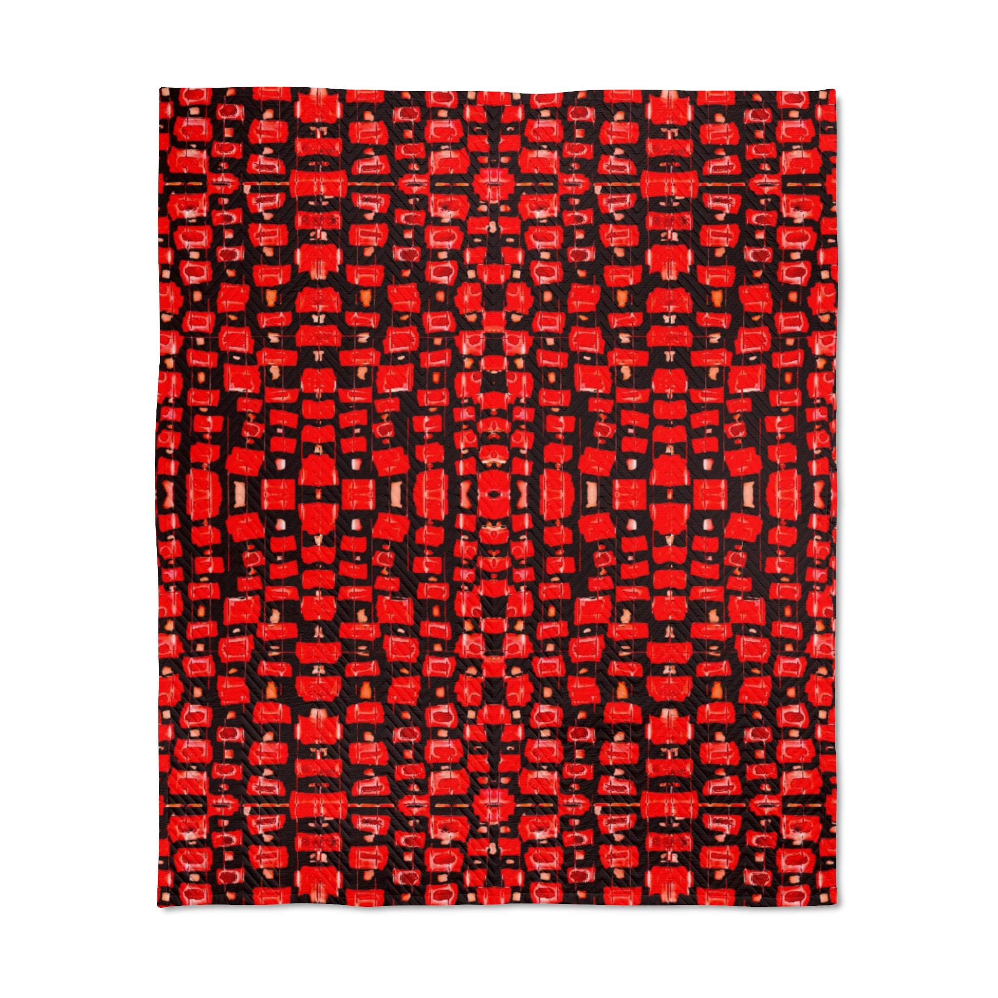 "Japanese Cherry Blossom" Red Geometric Quilted Throw Blanket — Cozy Reversible Bed & Sofa Throw