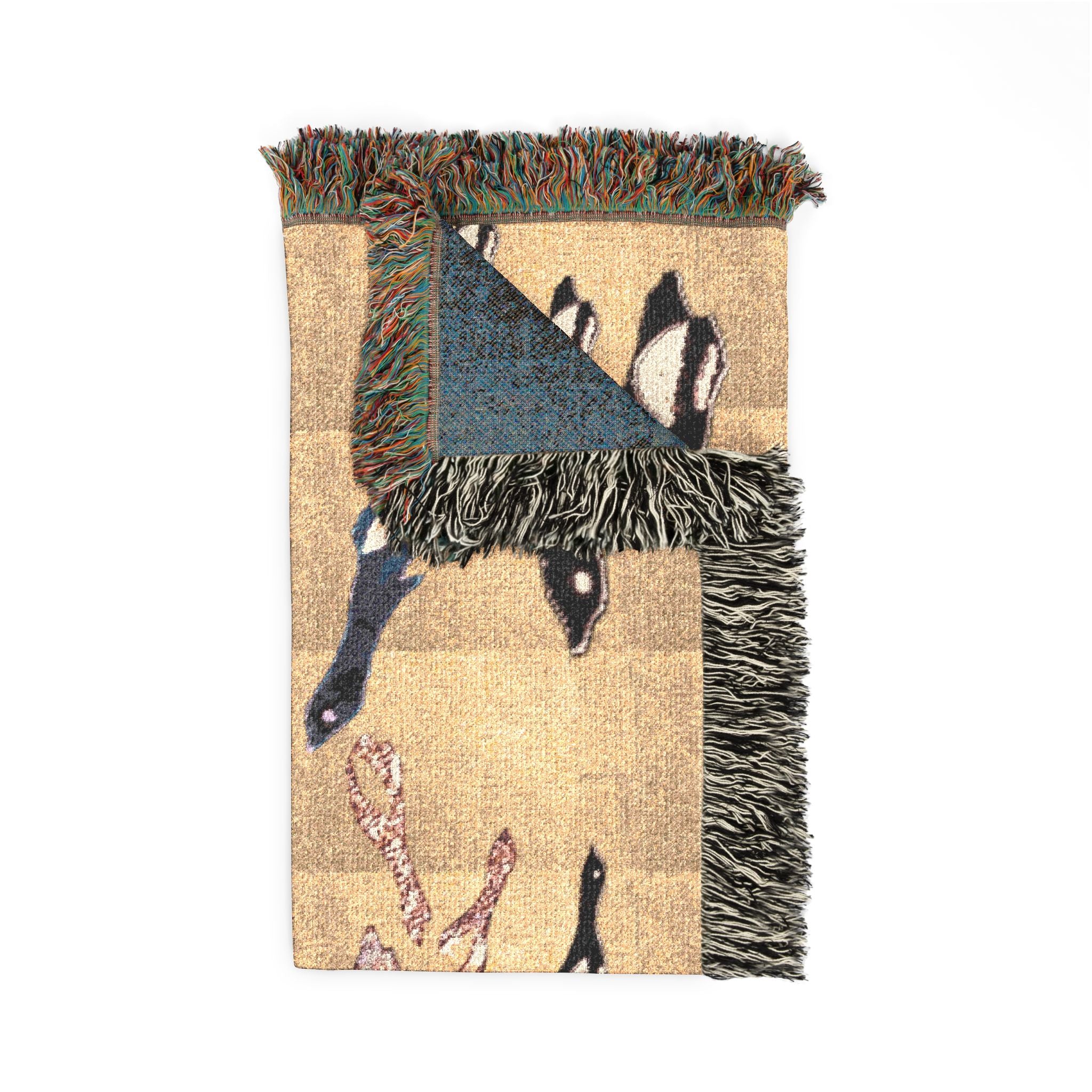 "Fly Me to the Moon" Gold and Bronze Bird Tapestry - Woven Textile - Warm Throw Blanket - Nautical