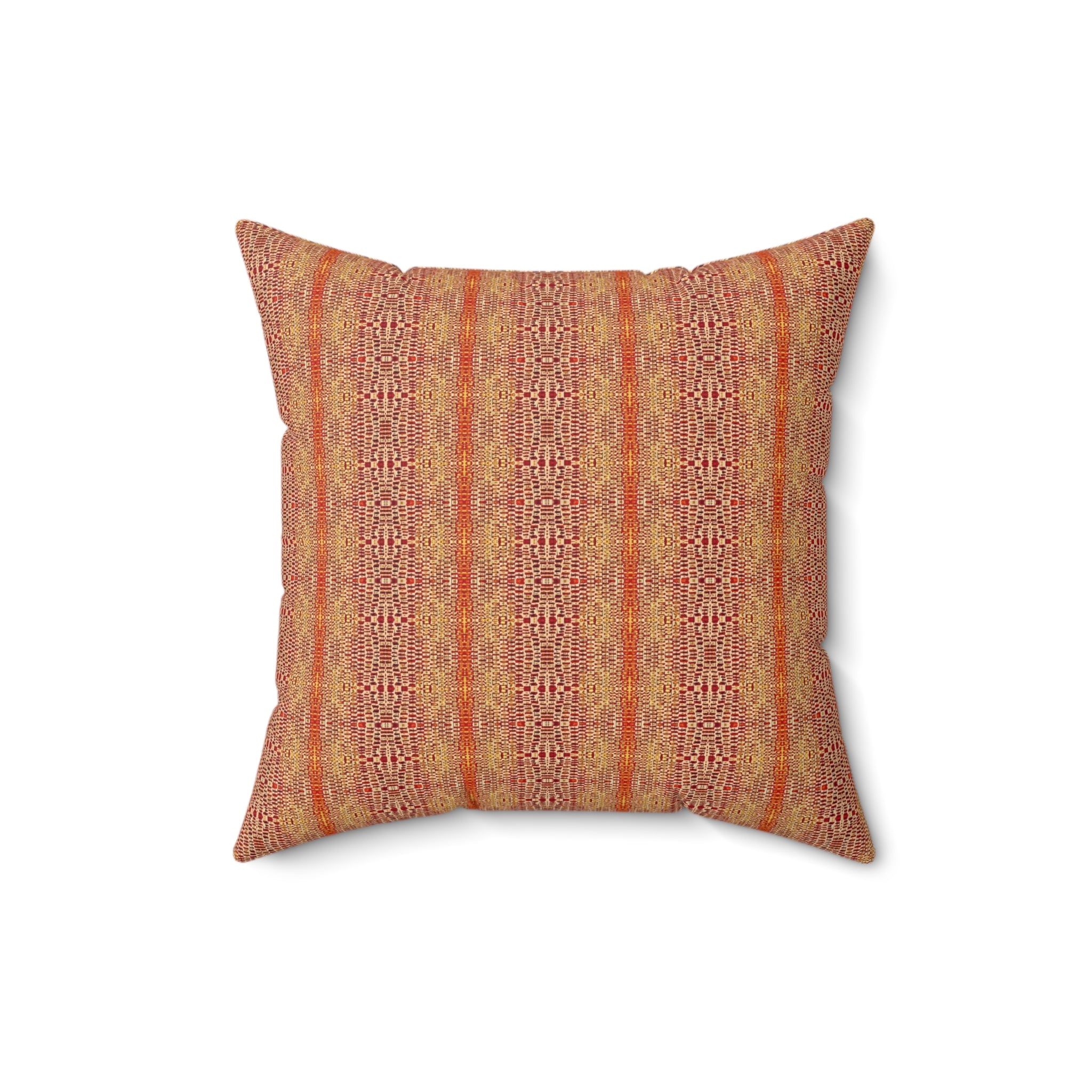 "Queen Mother" Boho Rust Orange and Gold Striped Decorative Pillow — Warm Tribal Pattern Square Cushion