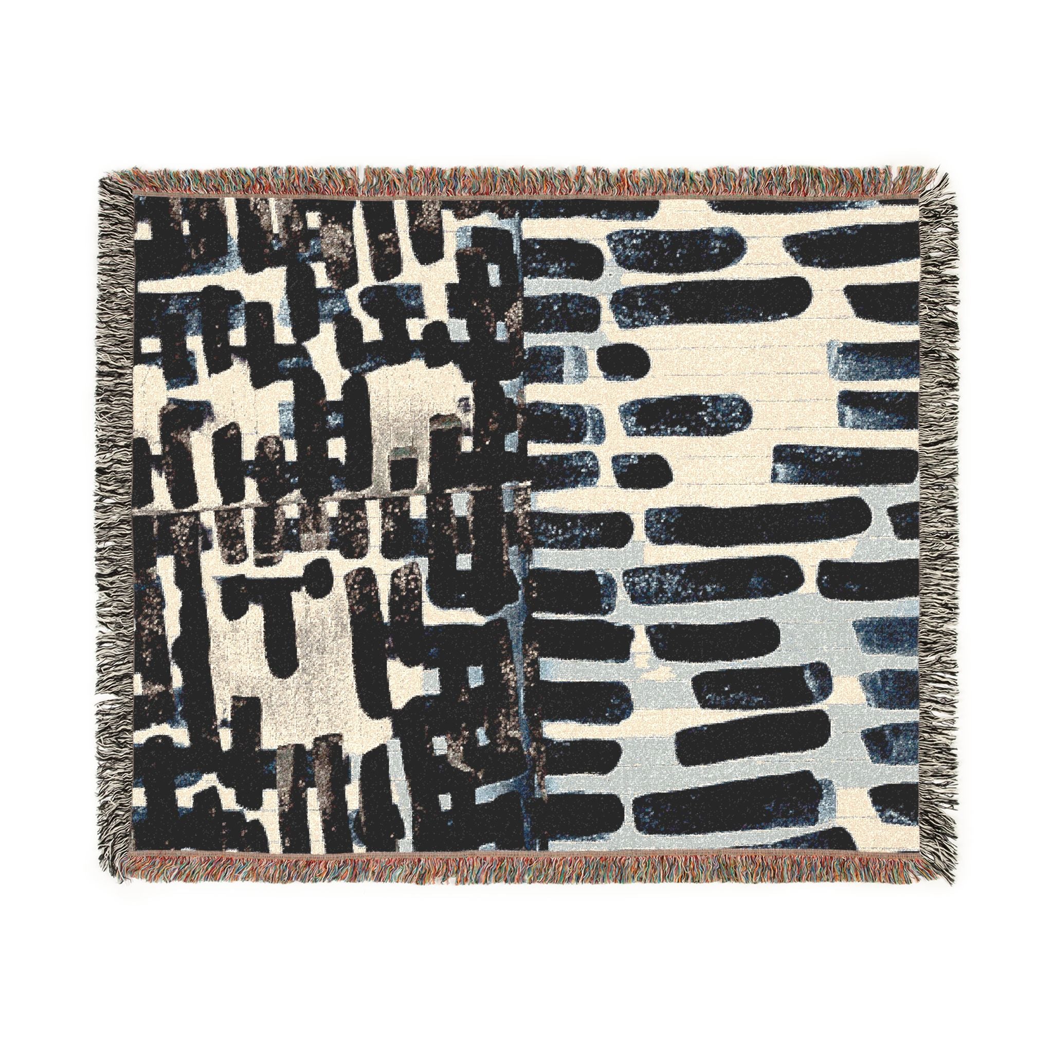 "Only My Notebook Knows How I Feel, My Heart Is On Every Page" Abstract Geometric Woven Blanket — Modern Black & Ivory Throw for Living Room
