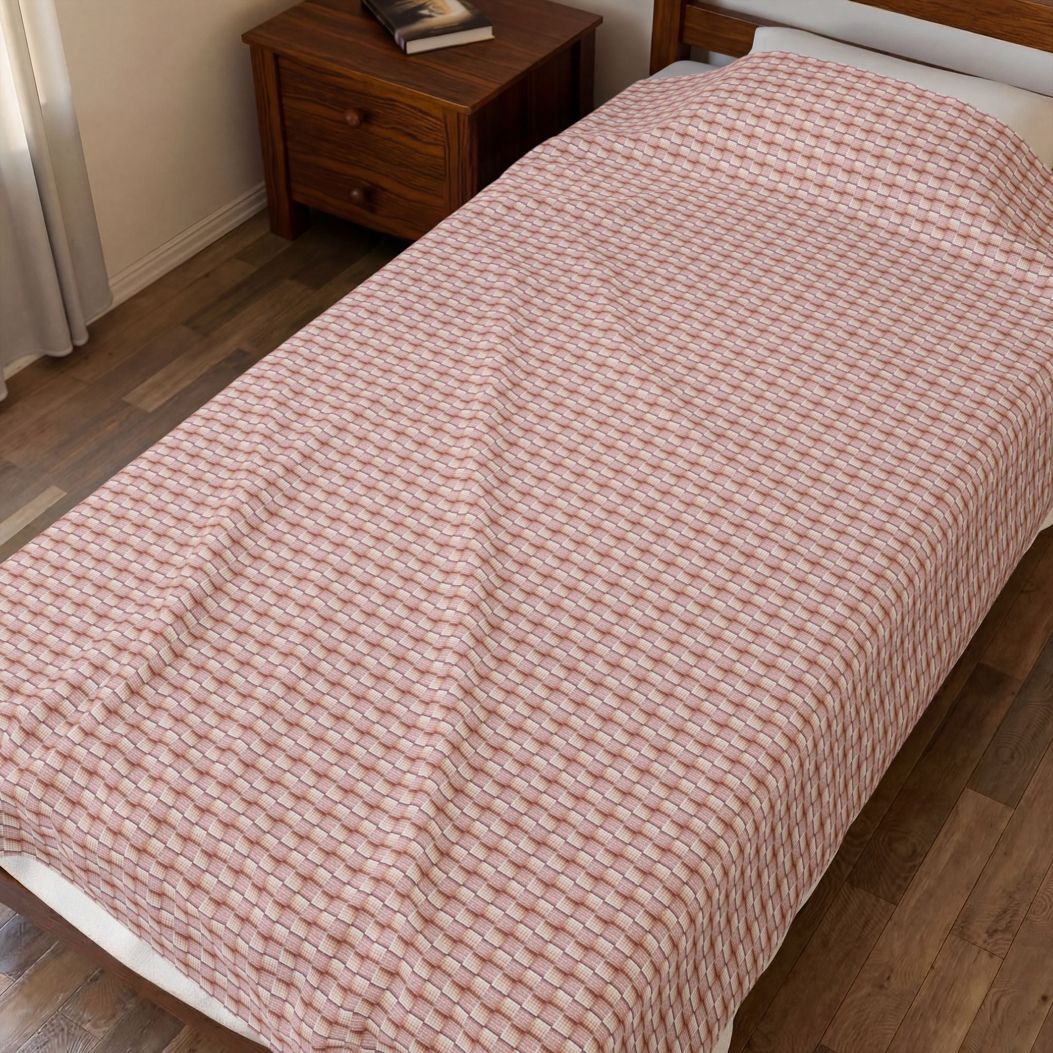 "Grandma Rose" Pink Blush Waffle Checkered Velveteen Plush Blanket — Soft Cozy Throw for a Posh Home & Nursery