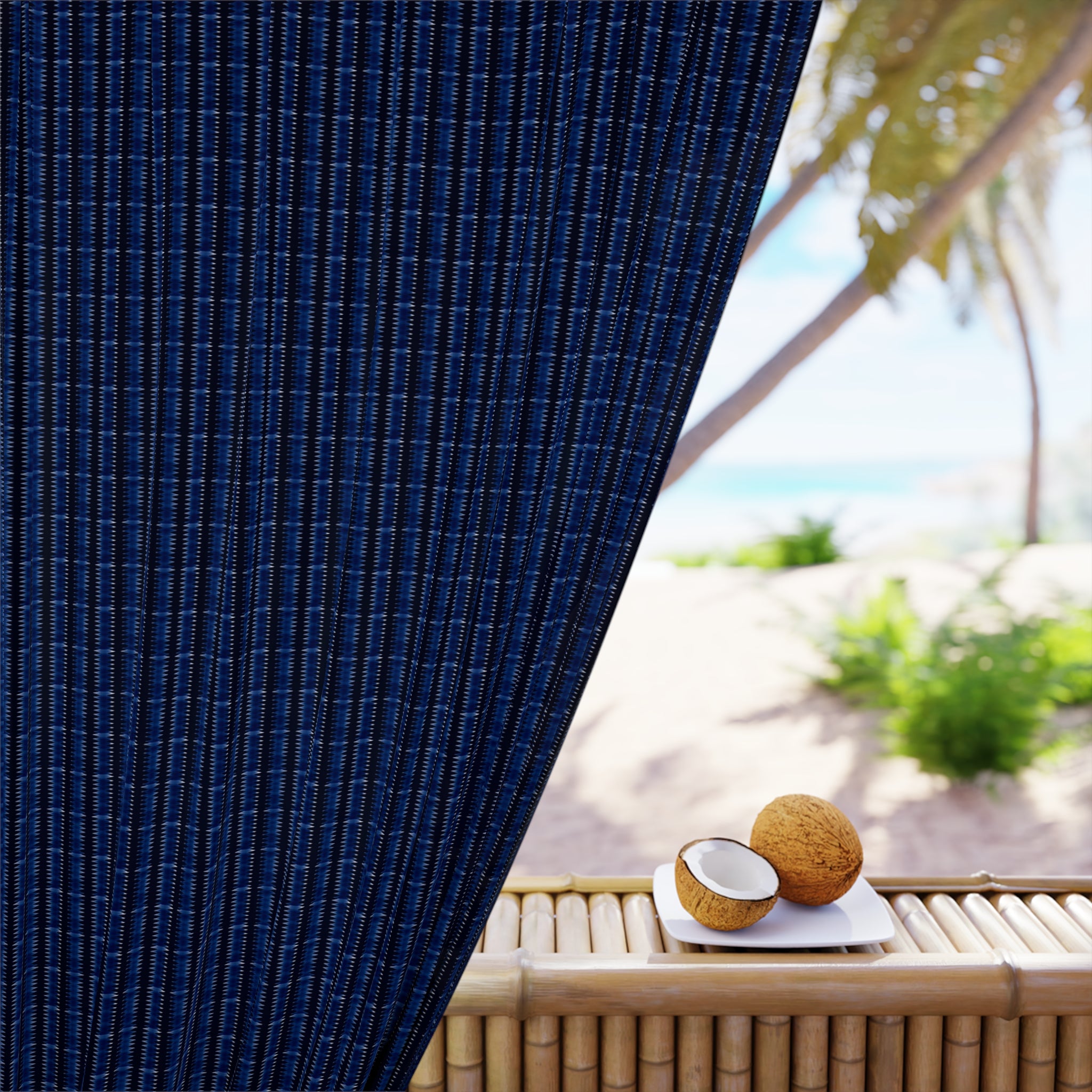 "Mississippi Midnight: Lovely Banjo Blues" Navy Blue and Black Lines - Plaid Window Curtain Panel — Single Dark Blue Gingham Curtain for Living Room, Bedroom, Office