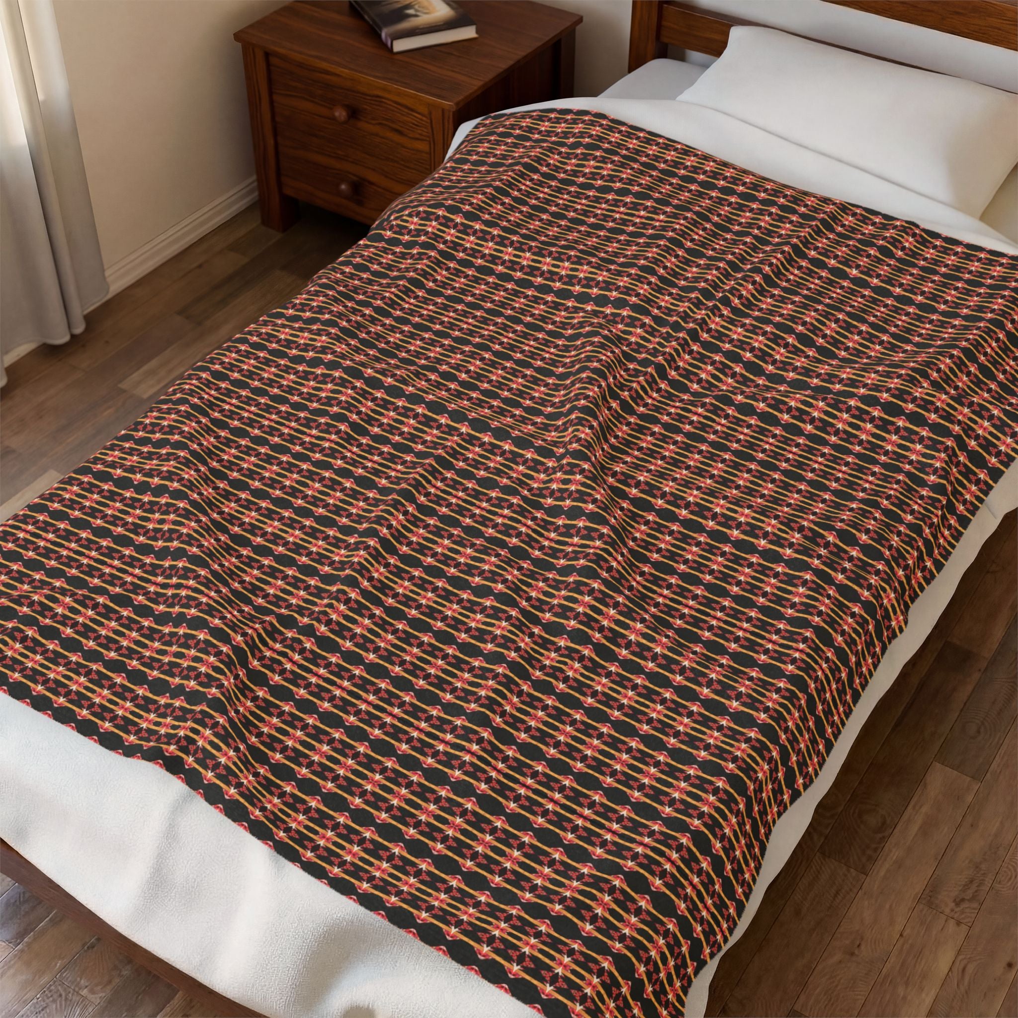 "Native America Now" Plaid Cozy Throw Blanket — Rustic Red & Brown Velveteen Plush