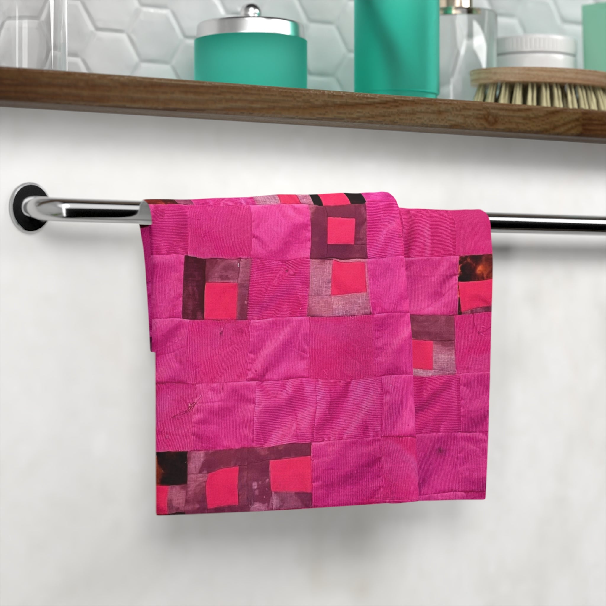 "Lela" Original Pink Patchwork Face Towel — Soft Decorative Square Face Cloth