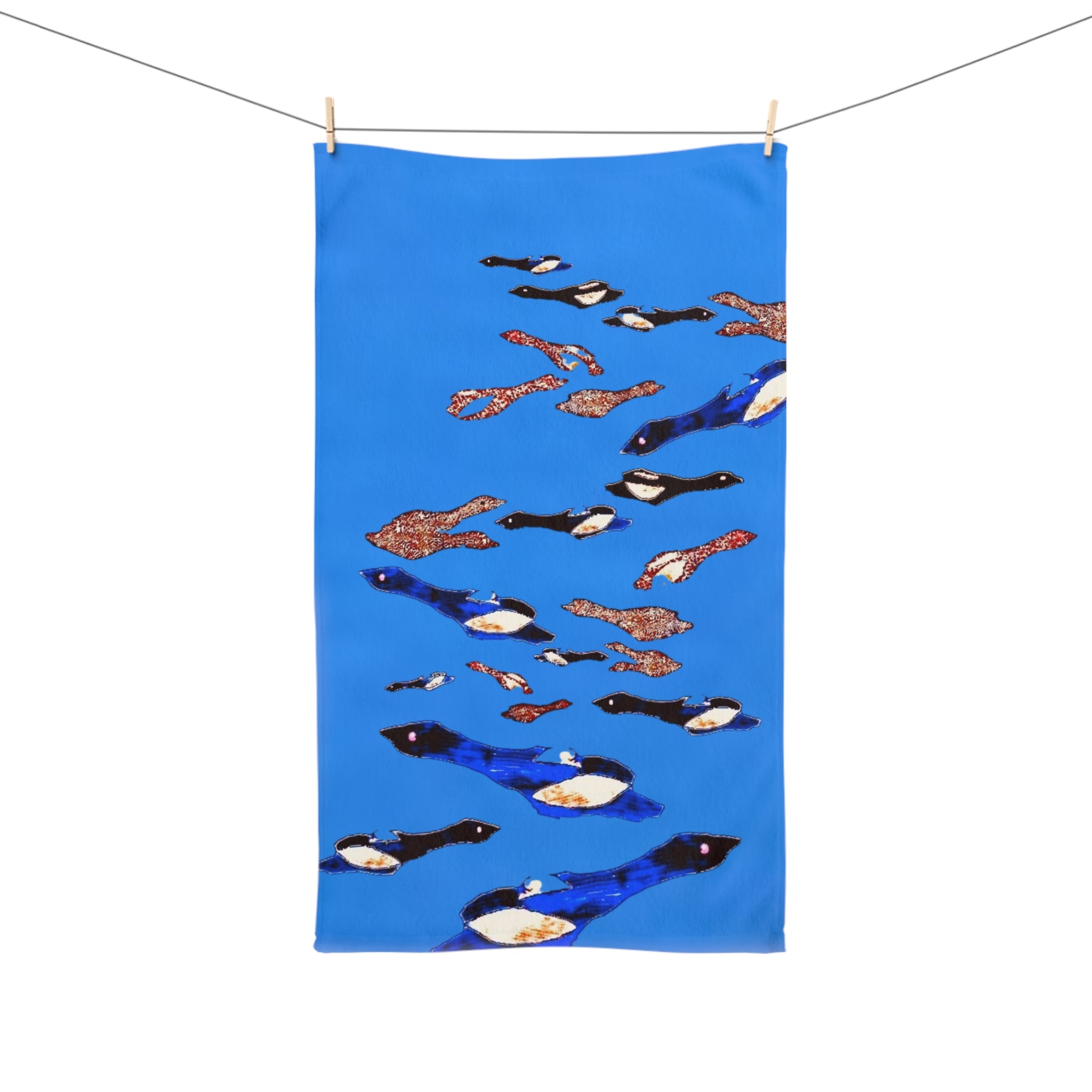 "Fly Me To The Moon" Birdie Hand Towel — Bright Blue Oceanic Kitchen & Bath Towel