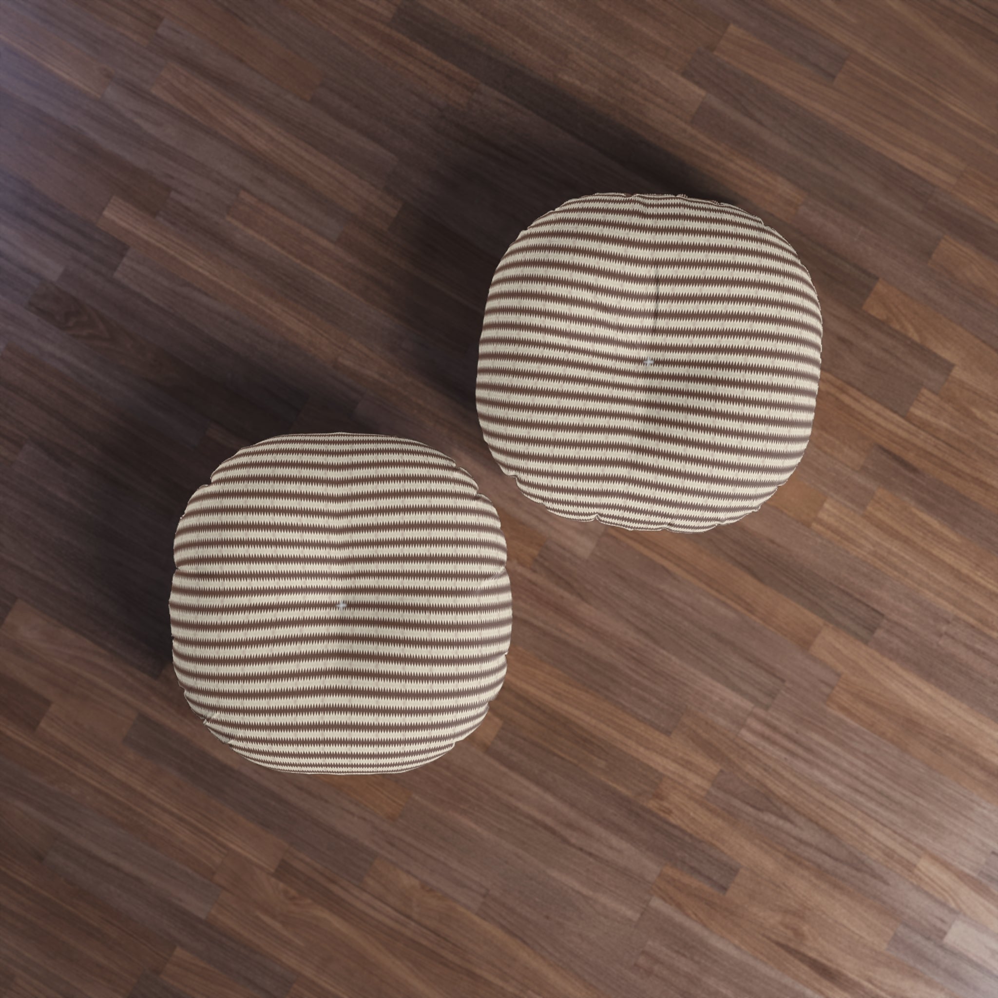 "Mississippi Morning" Burnt Umber and Beige Striped Round Tufted Floor Pillow — Neutral Boho Cushion for Living Room, Nursery & Meditation