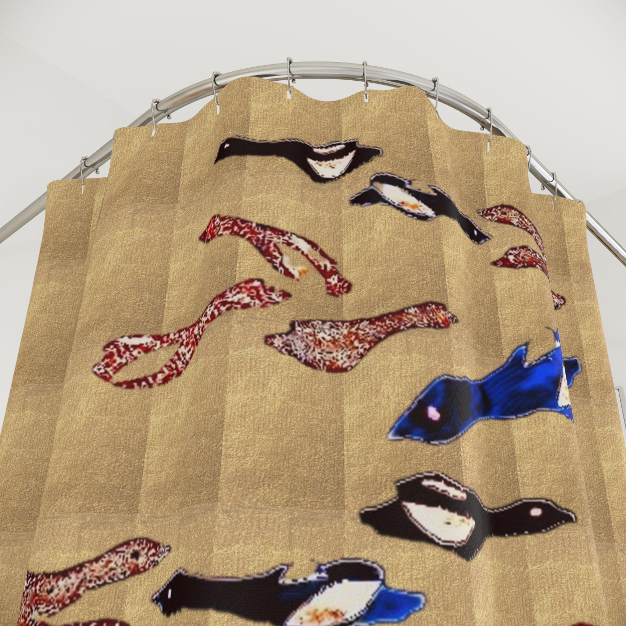 "Fly Me to the Moon" Gold Shower Curtain — Blue & Copper Nautical Bathroom Decor