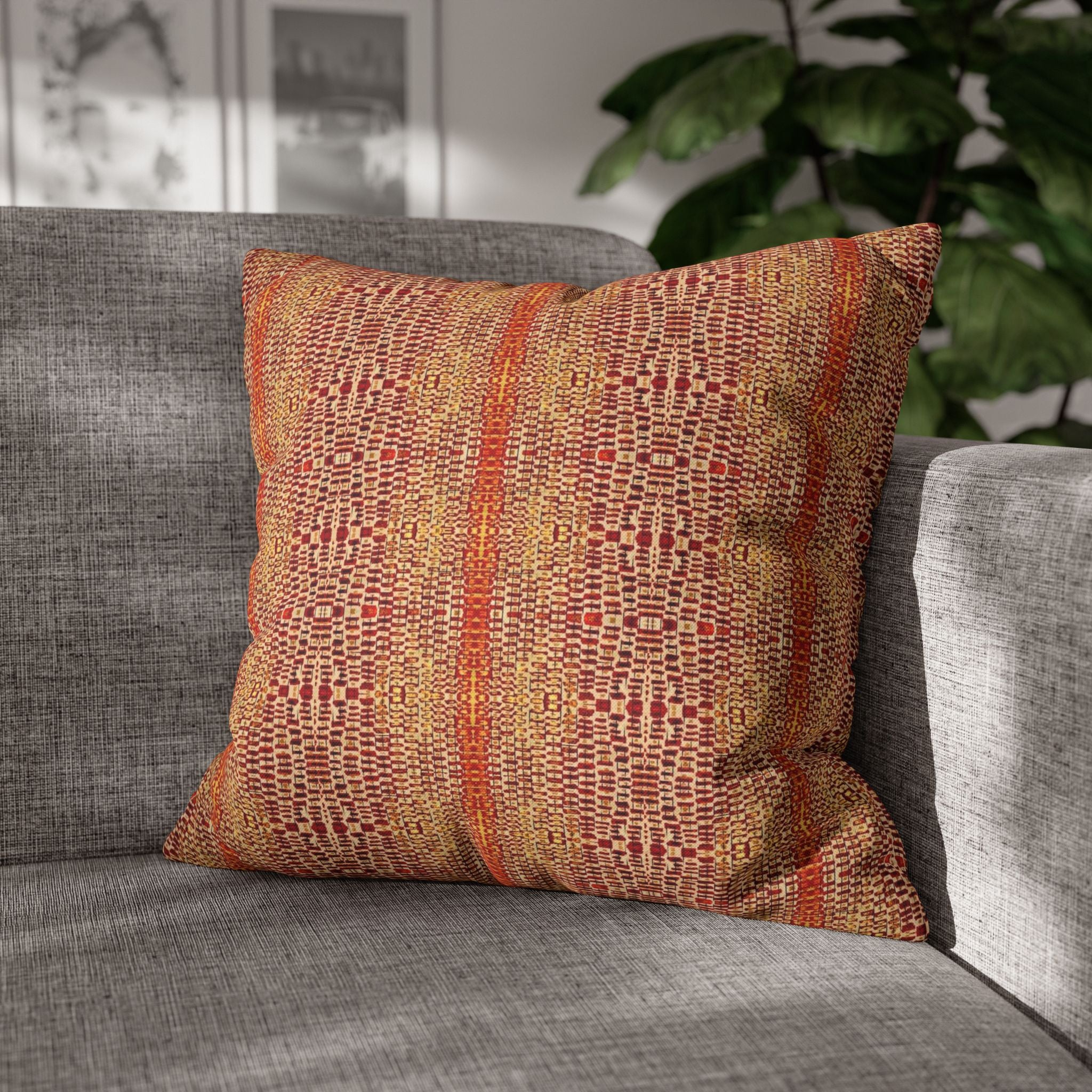 "Queen Mother" Boho Rust Orange Woven Pattern Pillowcase — Decorative Square Throw Pillow Cover