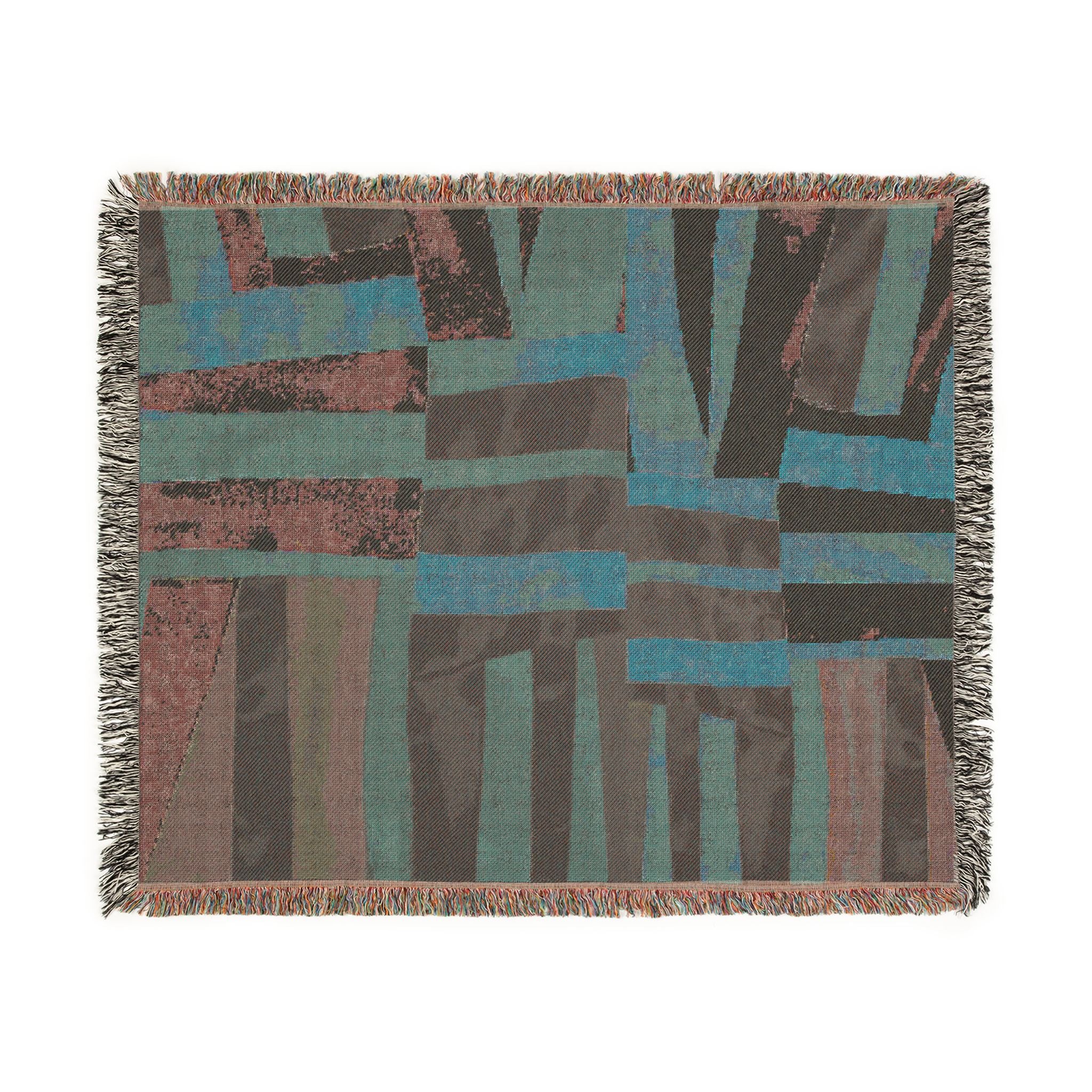 "Samuel" Quilt Block Abstract Geometric Woven Blanket — Modern Boho Throw for Living Room & Cozy Decor