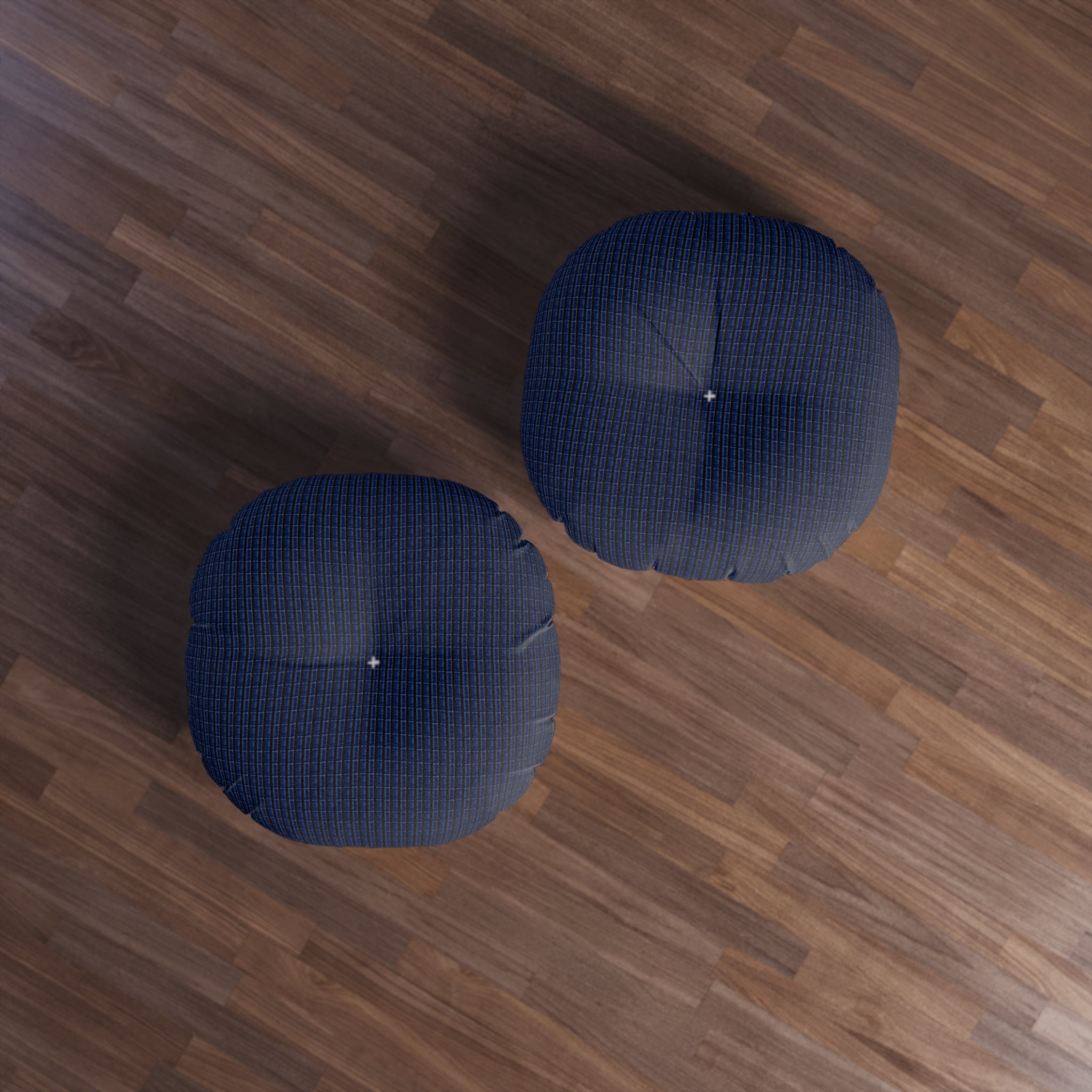"Mississippi Midnight: Lovely Banjo Blues" Navy Tufted Round Floor Pillow — Cozy Quilted Boho Seating