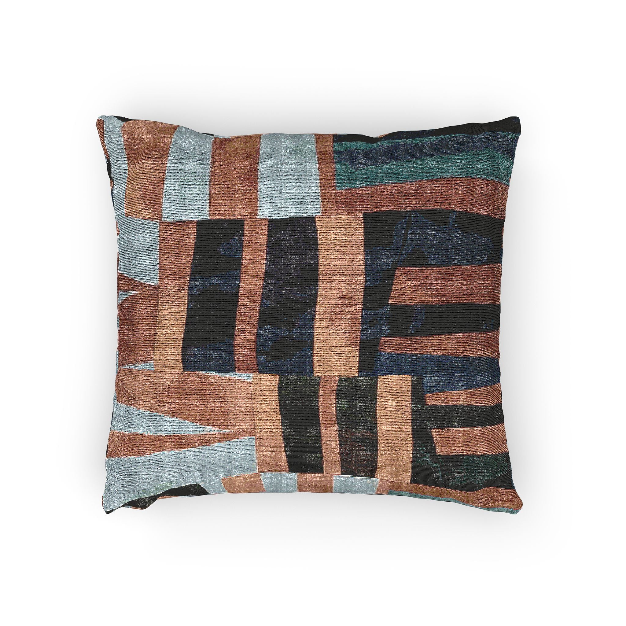"Samuel" Blue, Orange, and Teal Quilted Textile, Woven Pillow