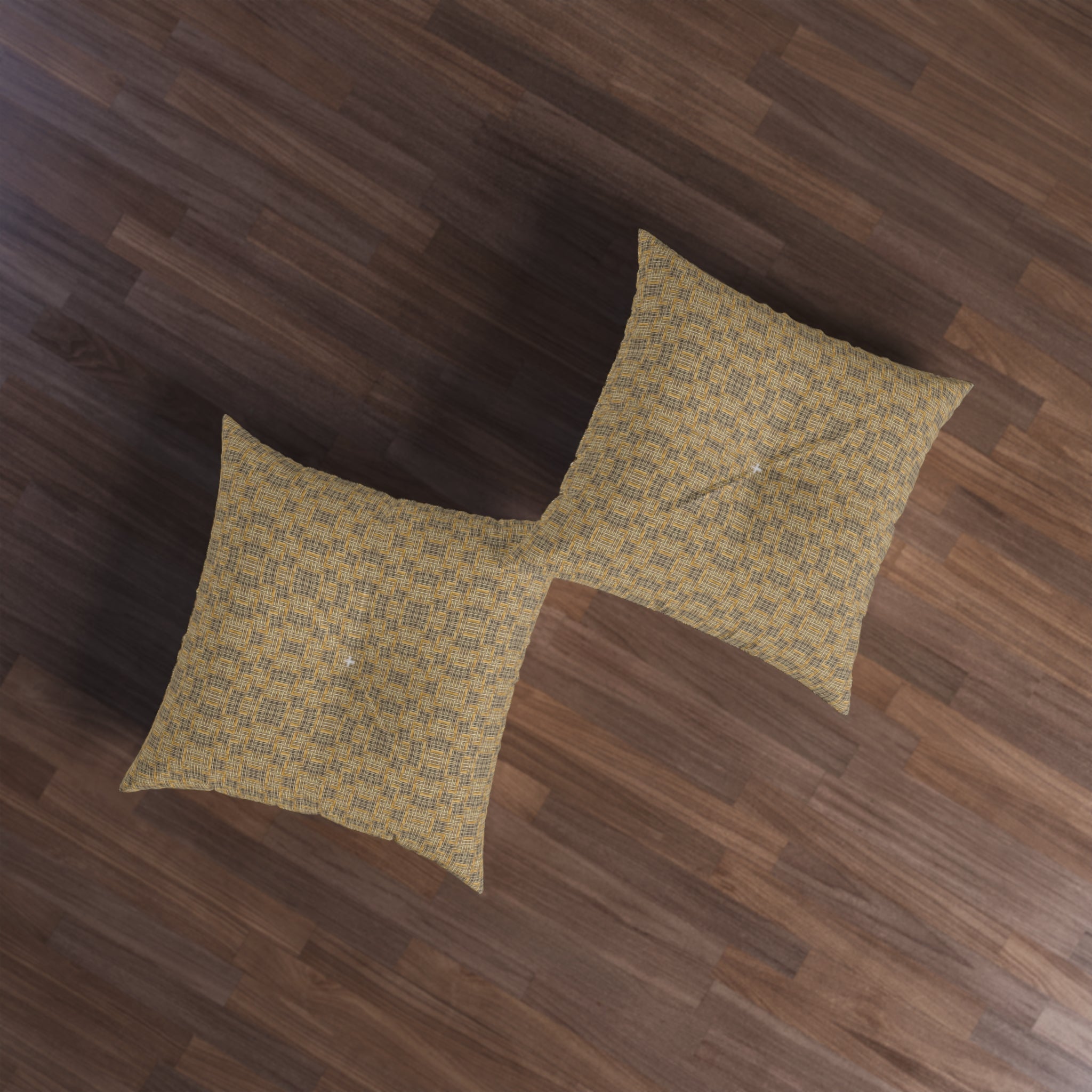 "All Things Fall Apart" Woven Mustard Tufted Floor Pillow — Square Decorative Cushion