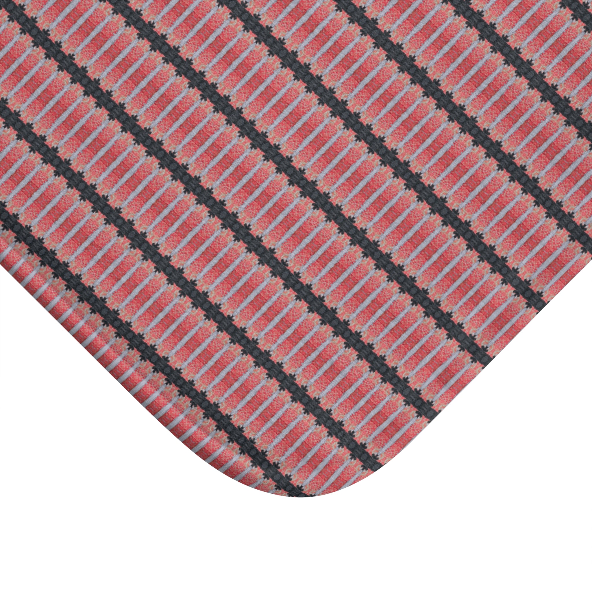 "The Nike of Samothrace" Coral Stripe Mosaic Bath Mat — Modern Geometric Bathroom Rug