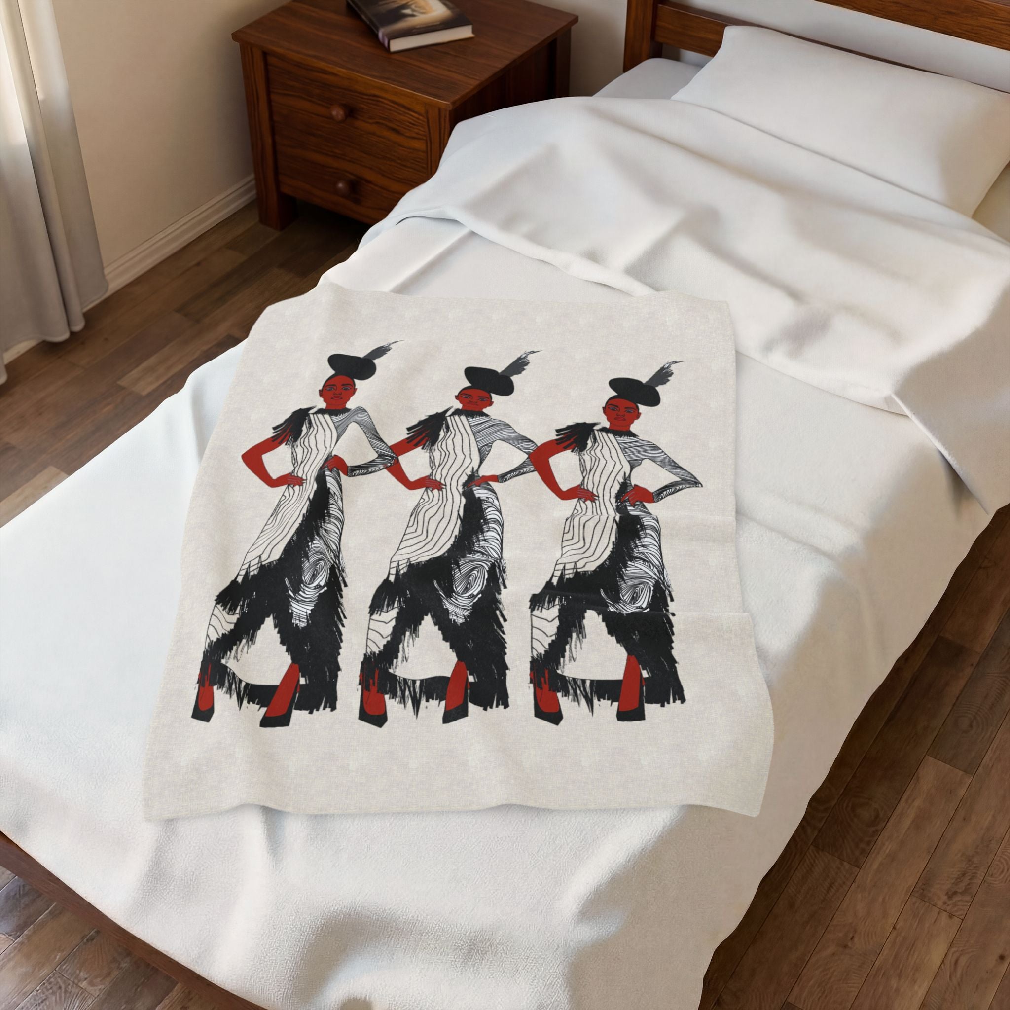 "Fierce Honey" Art Deco Flapper Trio Velveteen Blanket — Vintage Glamour Throw