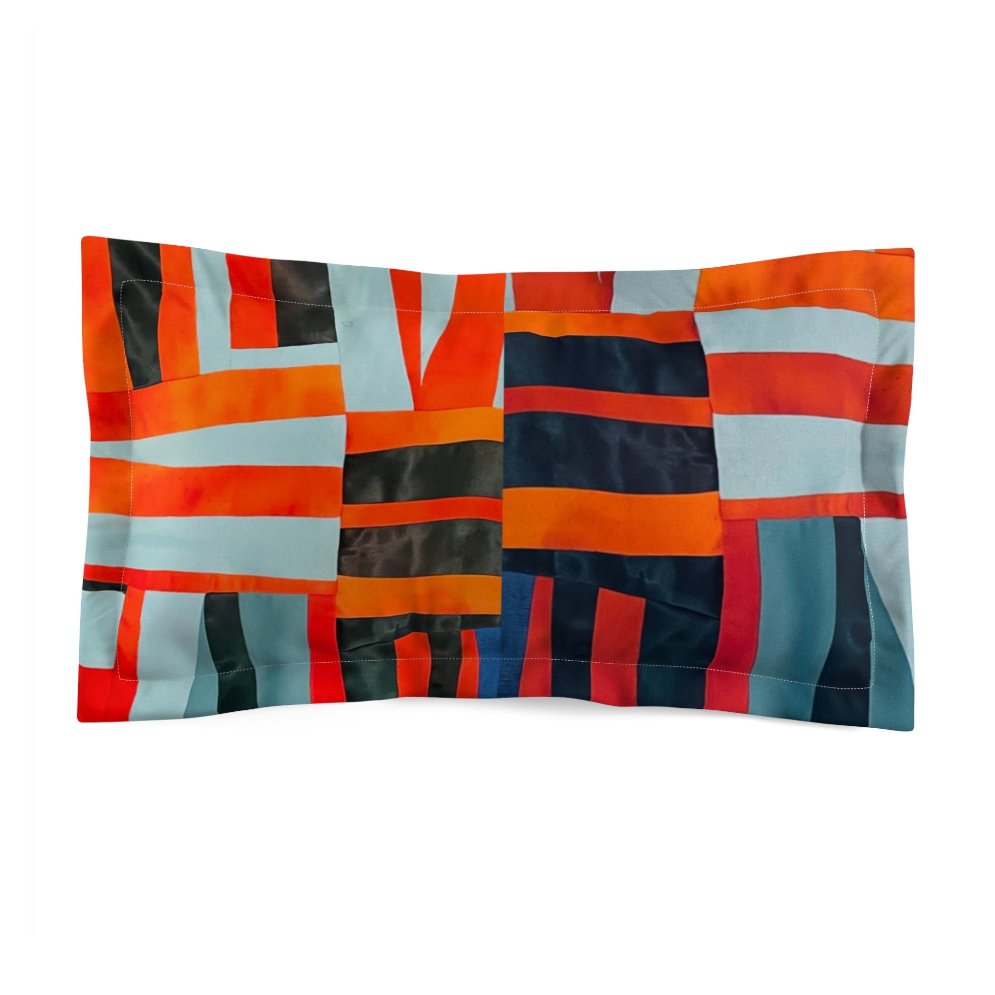"Samuel" Abstract Geo Stripe Pillow Sham — Modern Red Orange & Teal Decorative Pillowcase