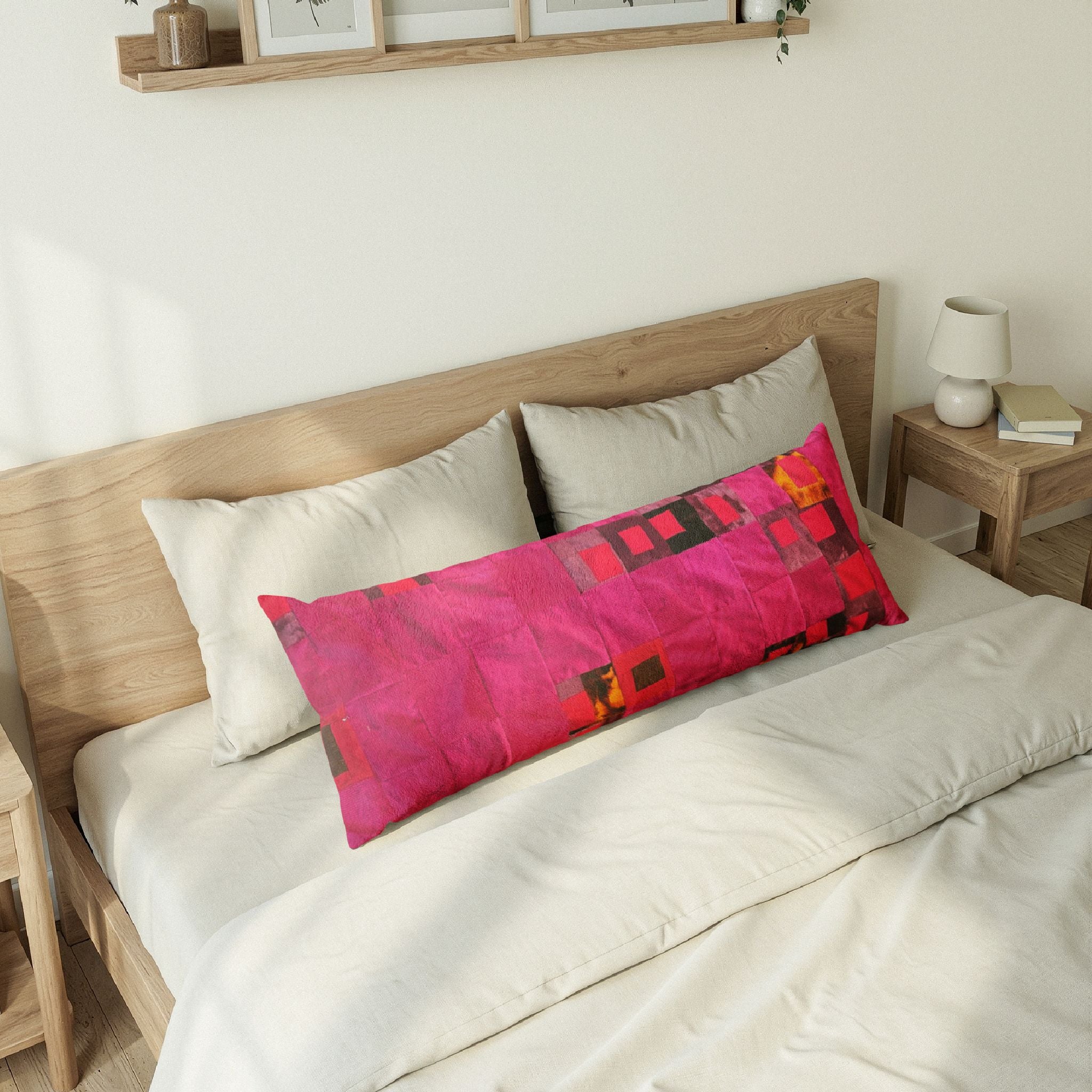 "Lela" Hot Pink Patchwork Body Pillow — Modern Geometric Accent for Bedroom & Lounge